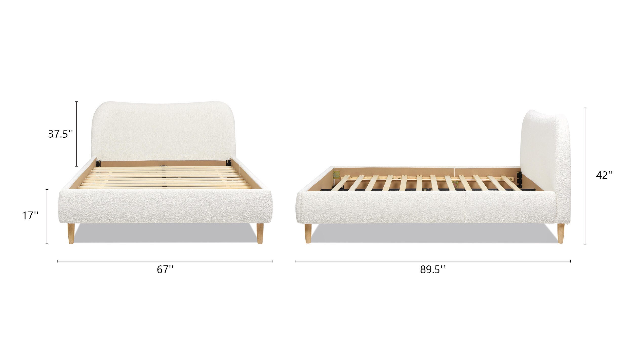 Jennifer Taylor Roman Roman Curved Headboard Upholstered Queen Platform Bed, Ivory White, large