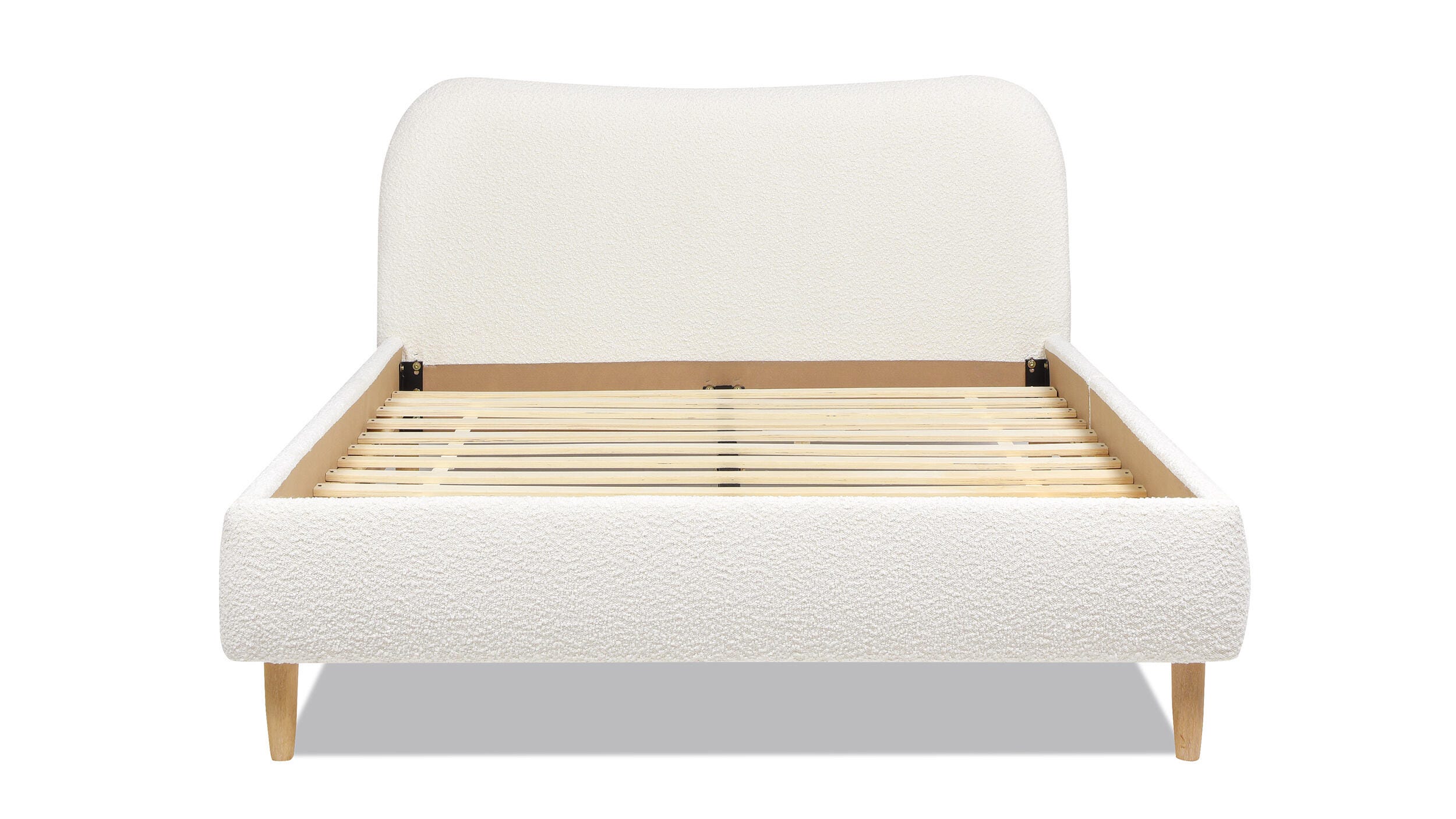 Jennifer Taylor Roman Roman Curved Headboard Upholstered Queen Platform Bed, Ivory White, large