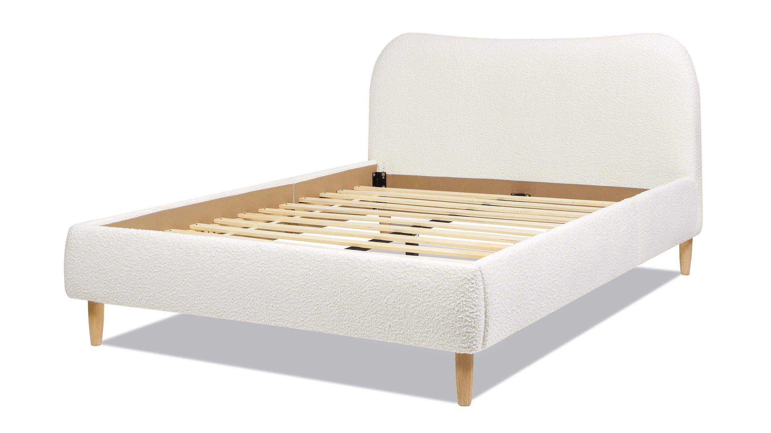 Jennifer Taylor Roman Roman Curved Headboard Upholstered Queen Platform Bed, Ivory White, large