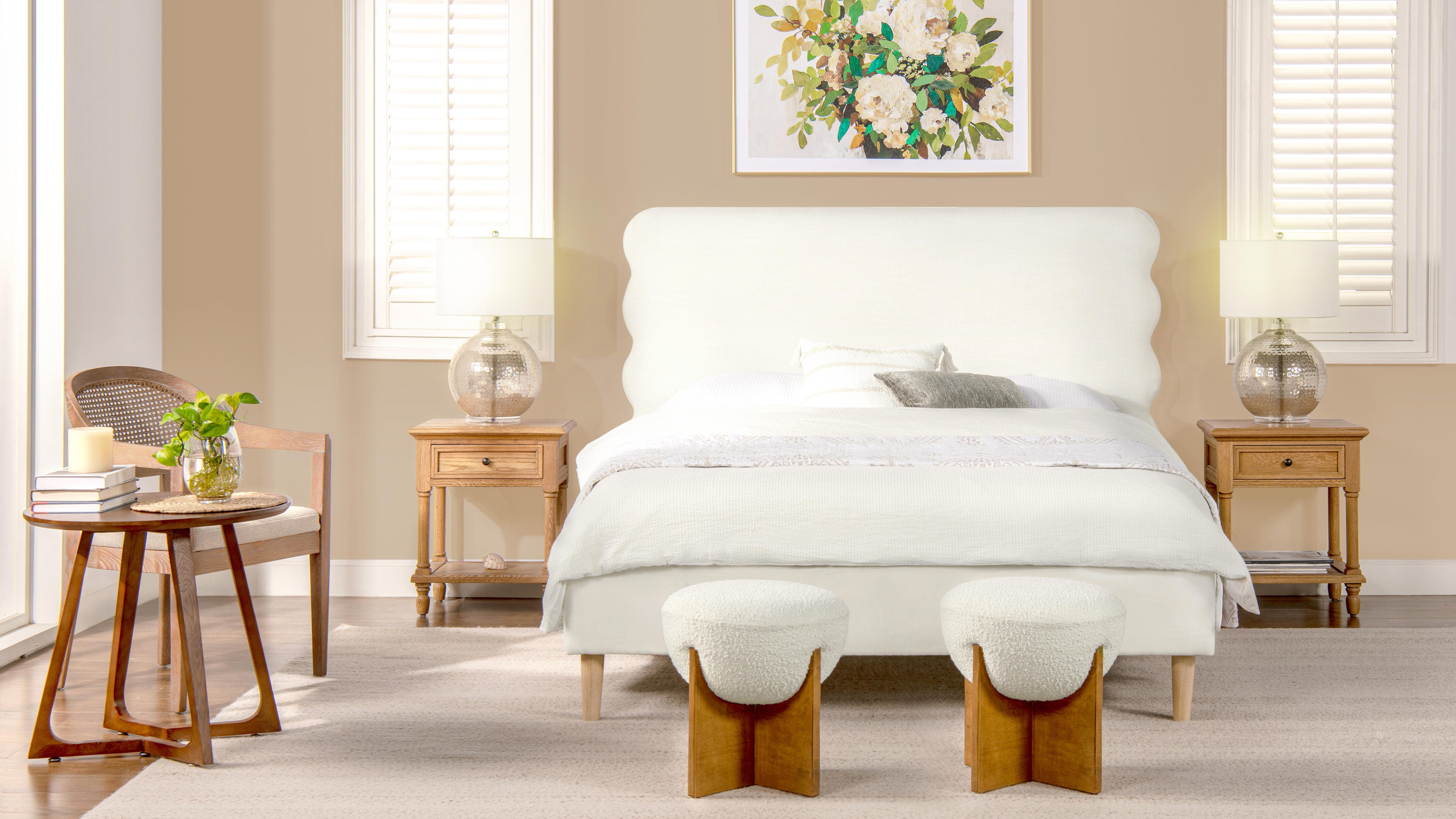 Jennifer Taylor Home Stockholm Stockholm Wavy Headboard Platform Queen Bed, Antique White, large