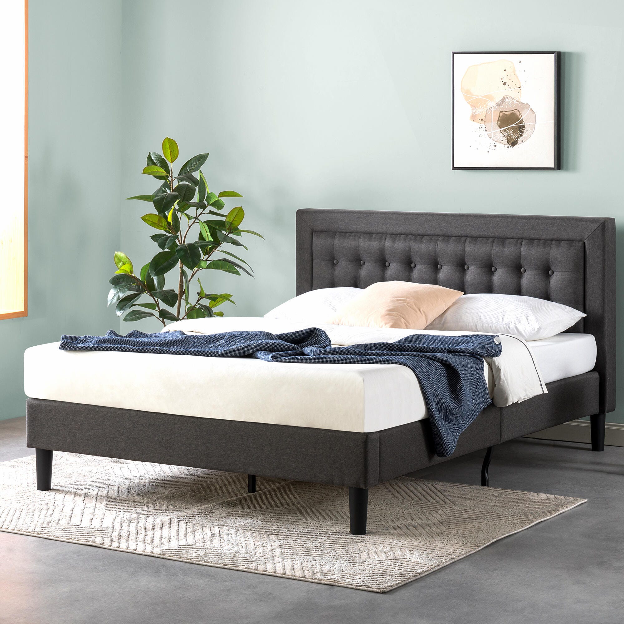 ZINUS Platform Full Bed Frame with Headboard, Dark Gray, large