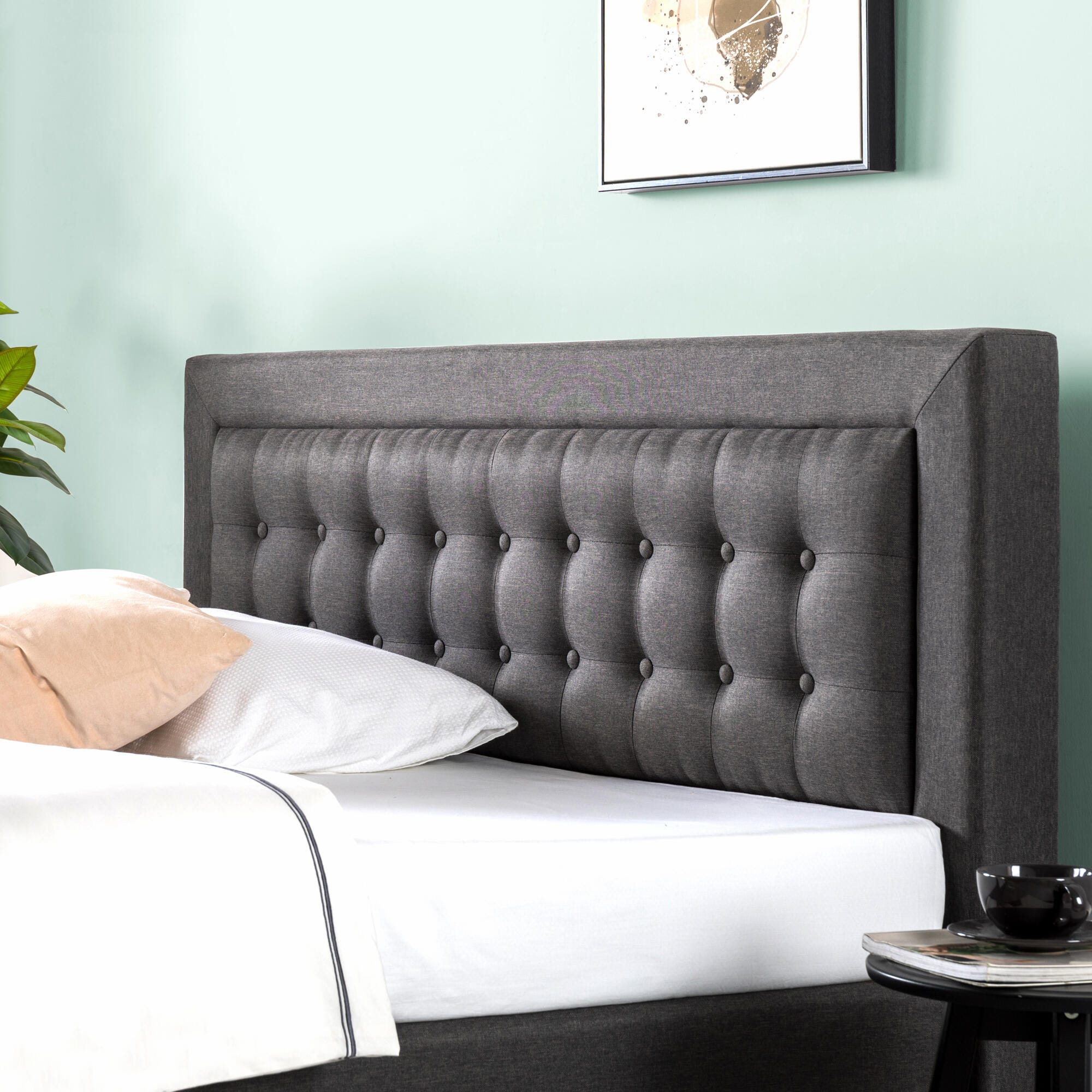 ZINUS Platform Queen Bed Frame with Headboard, Dark Gray, large
