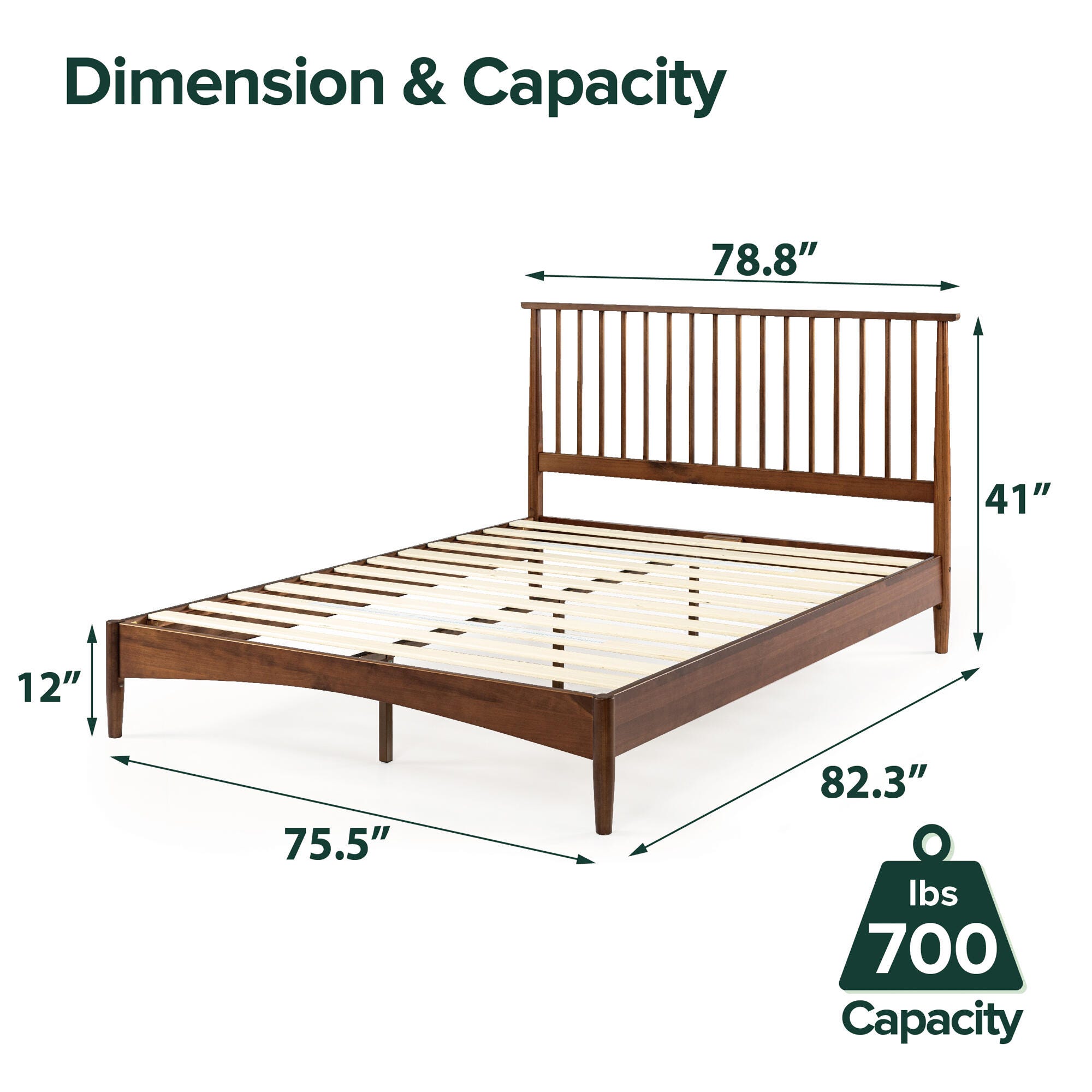 ZINUS Platform King Bed Frame with Slatted Headboard, Brown, large