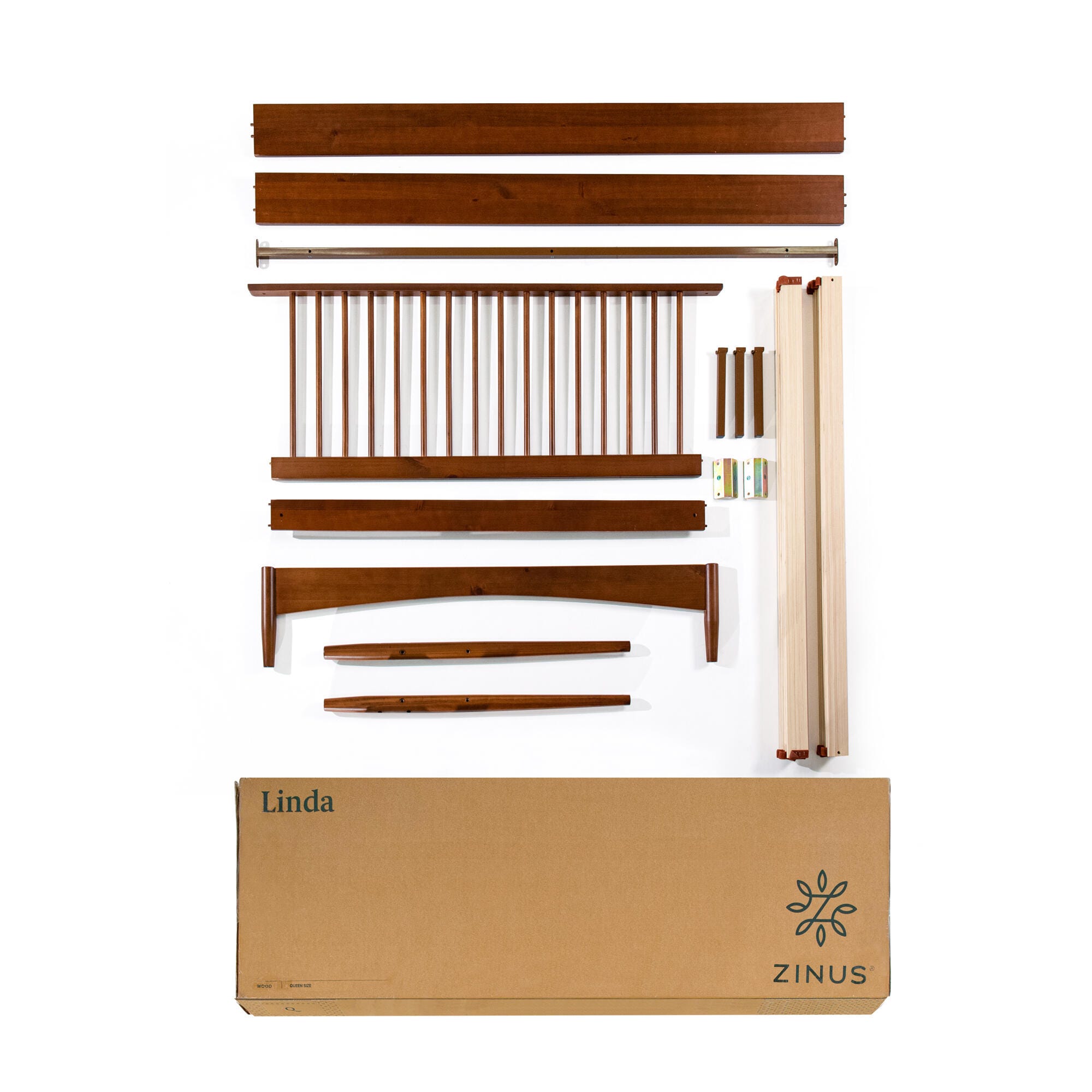 ZINUS Platform King Bed Frame with Slatted Headboard, Brown, large