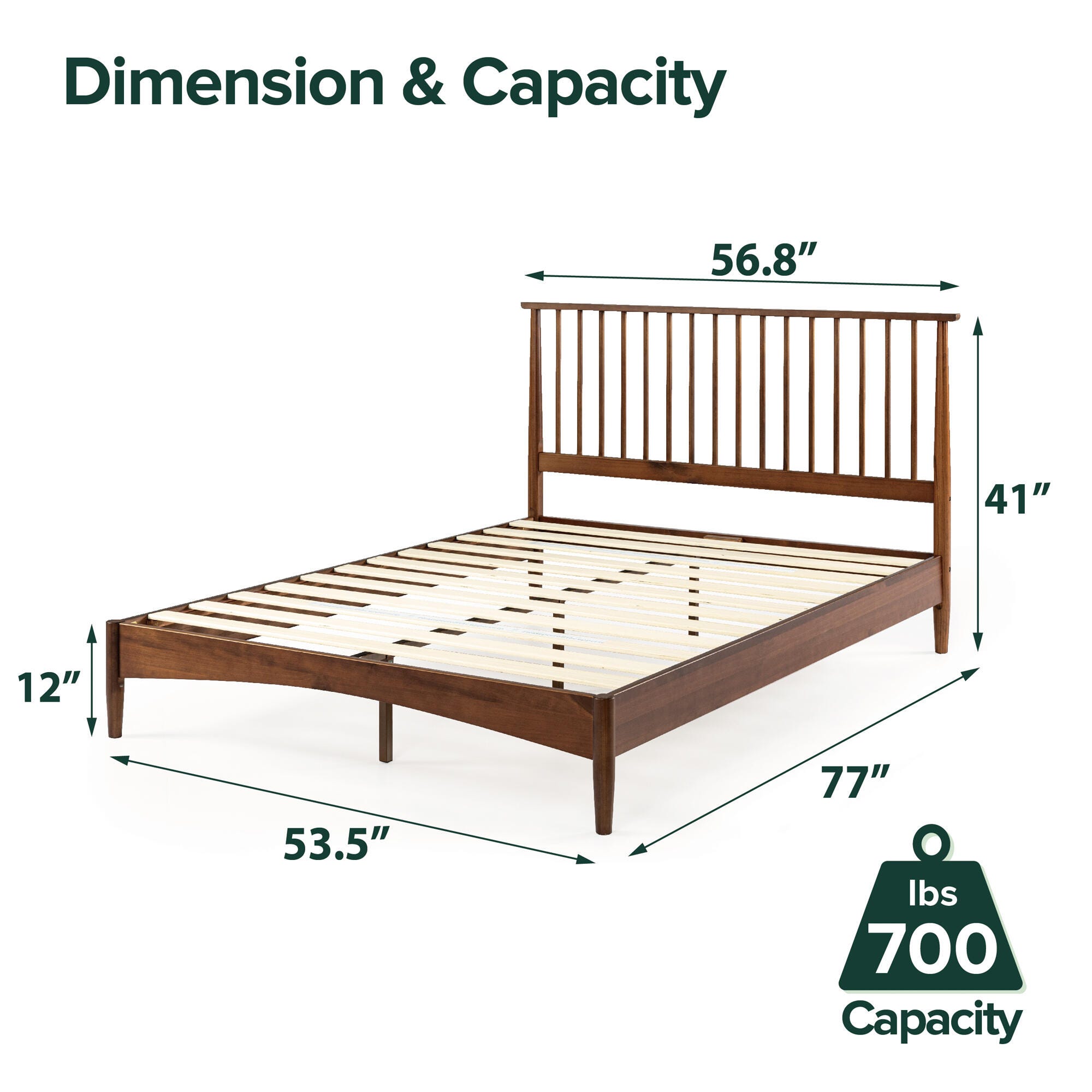 ZINUS Platform Full Bed Frame with Slatted Headboard, Brown, large