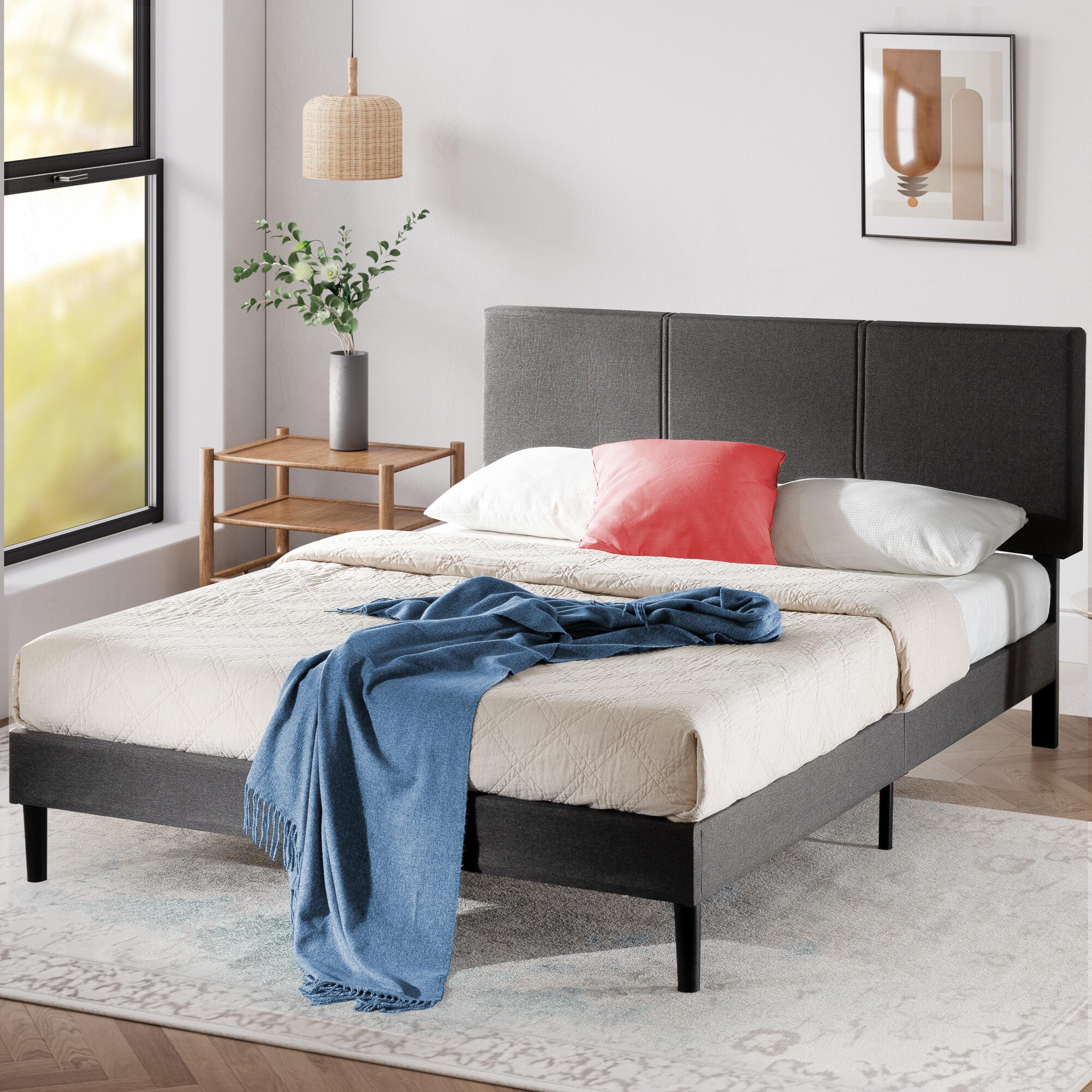 ZINUS Platform King Bed Frame with Split Headboard, Gray, large