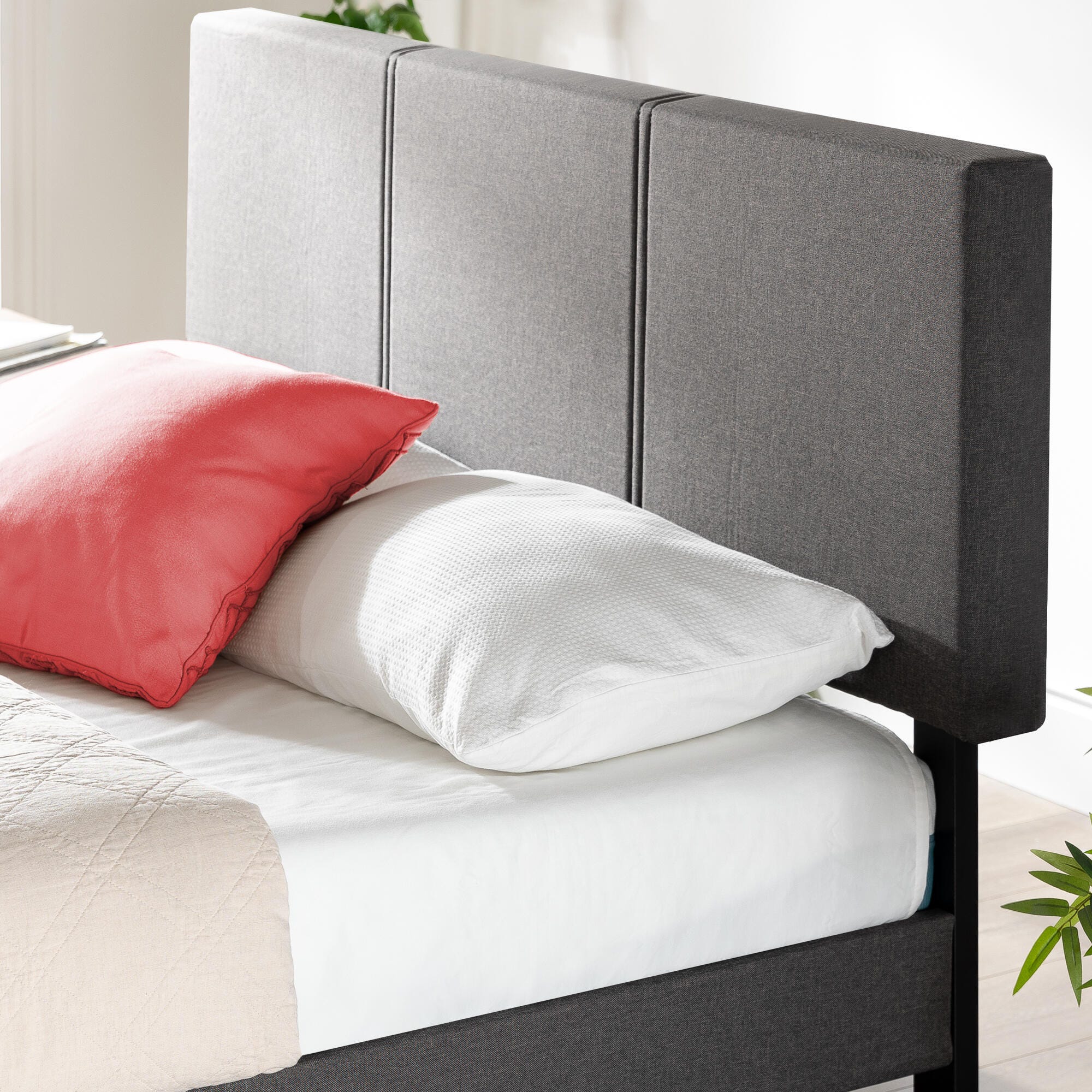 ZINUS Platform King Bed Frame with Split Headboard, Gray, large