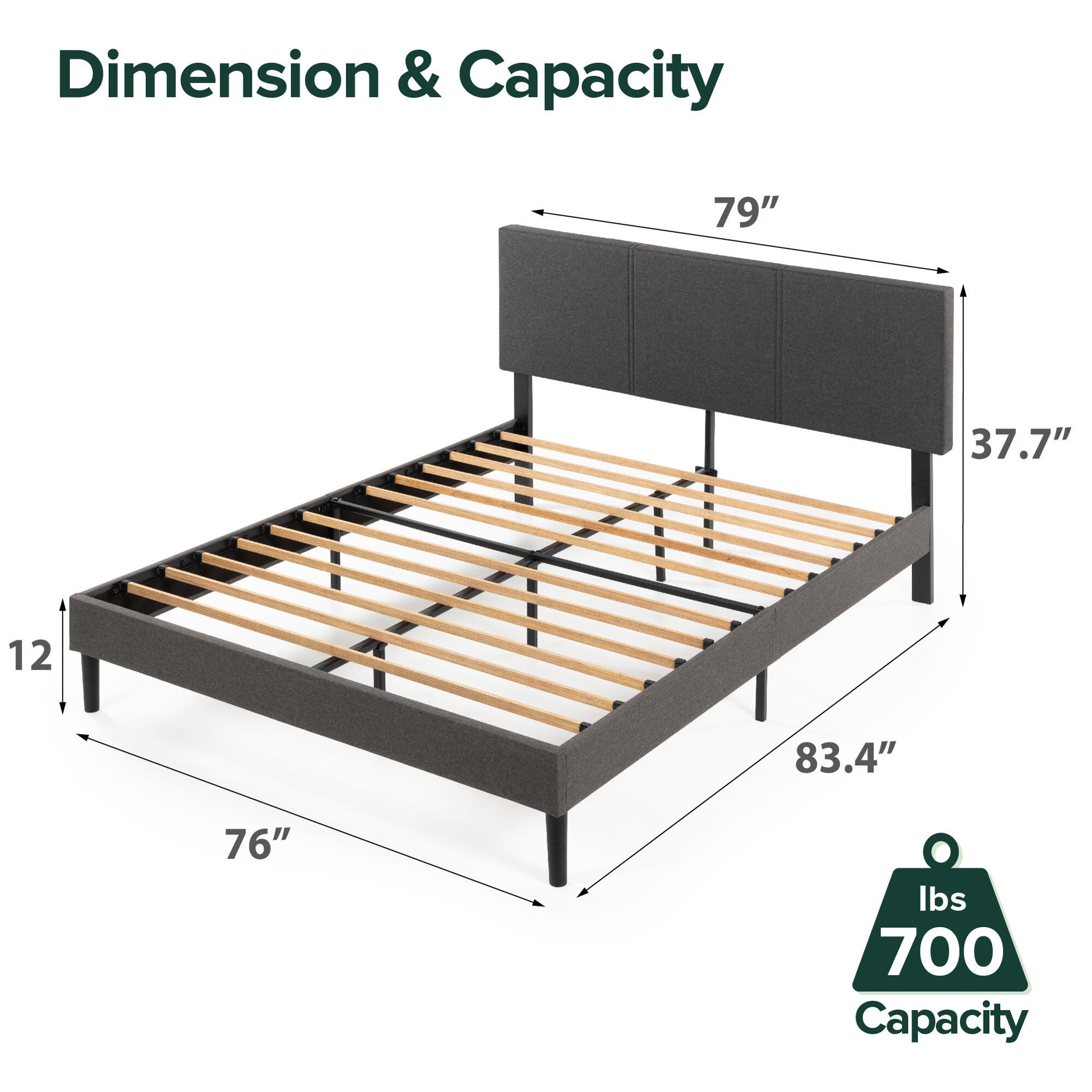 ZINUS Platform King Bed Frame with Split Headboard, Gray, large
