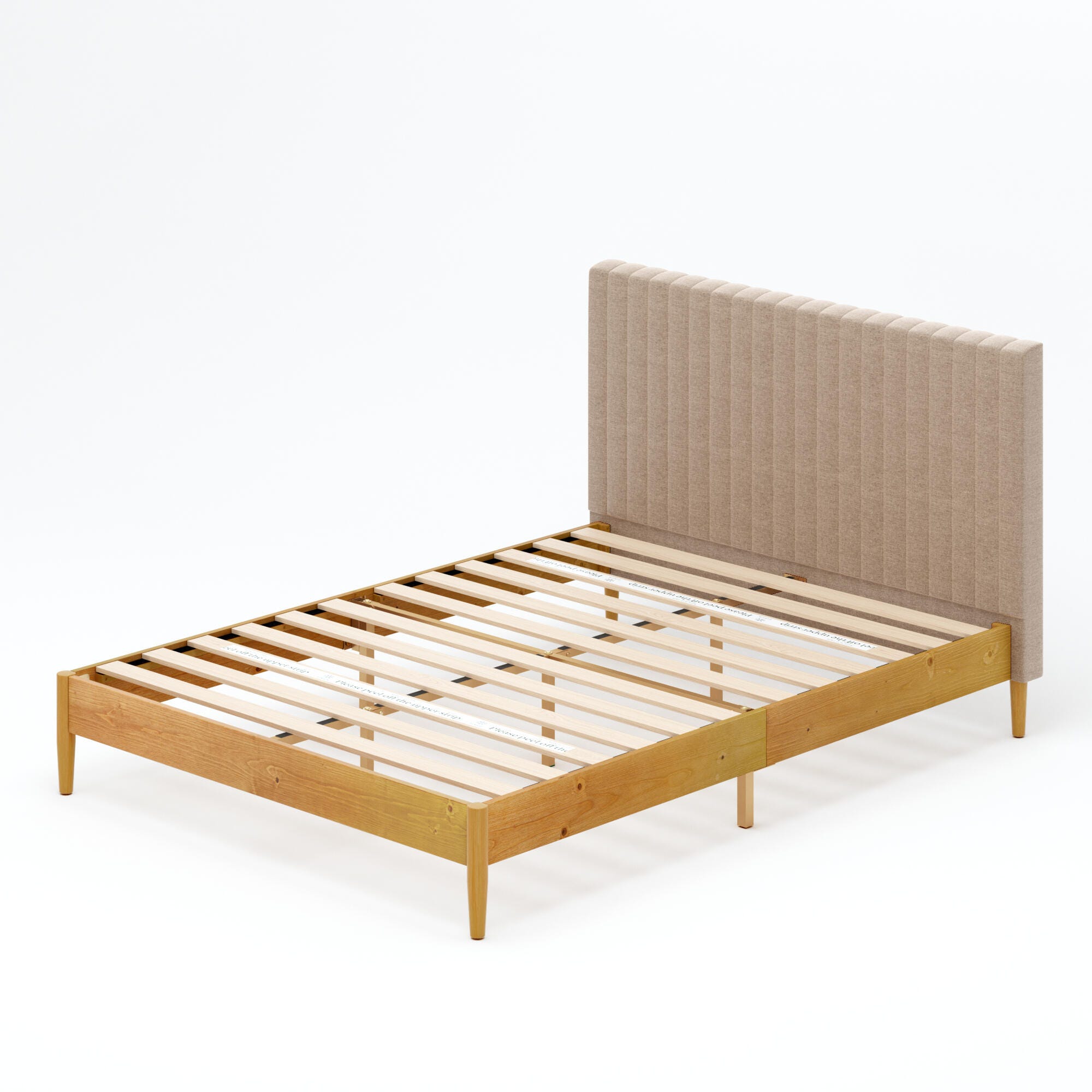 ZINUS Platform Full Bed with Channel Tufted Headboard, Latte, large