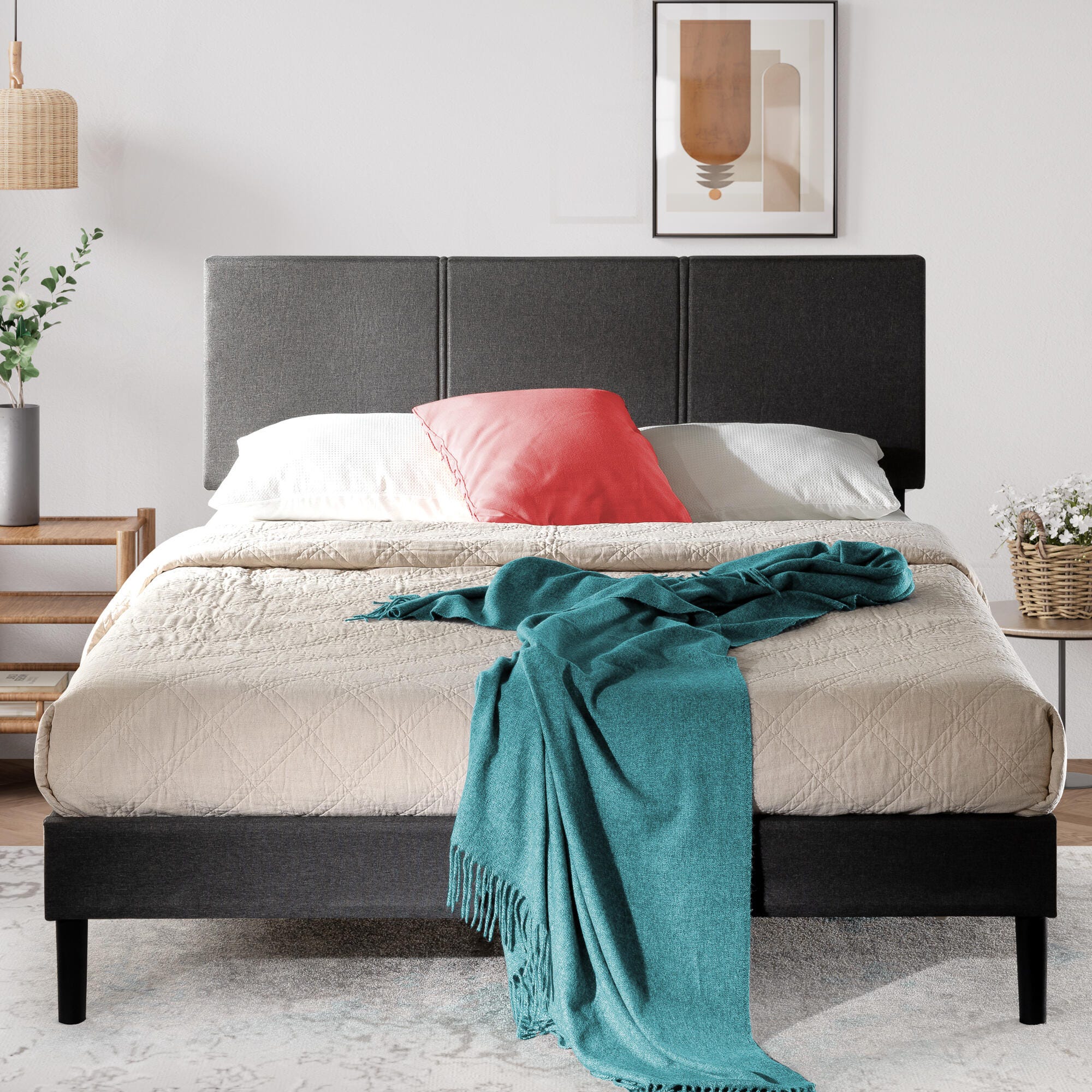 ZINUS Platform Queen Bed Frame with Split Headboard, Gray, large