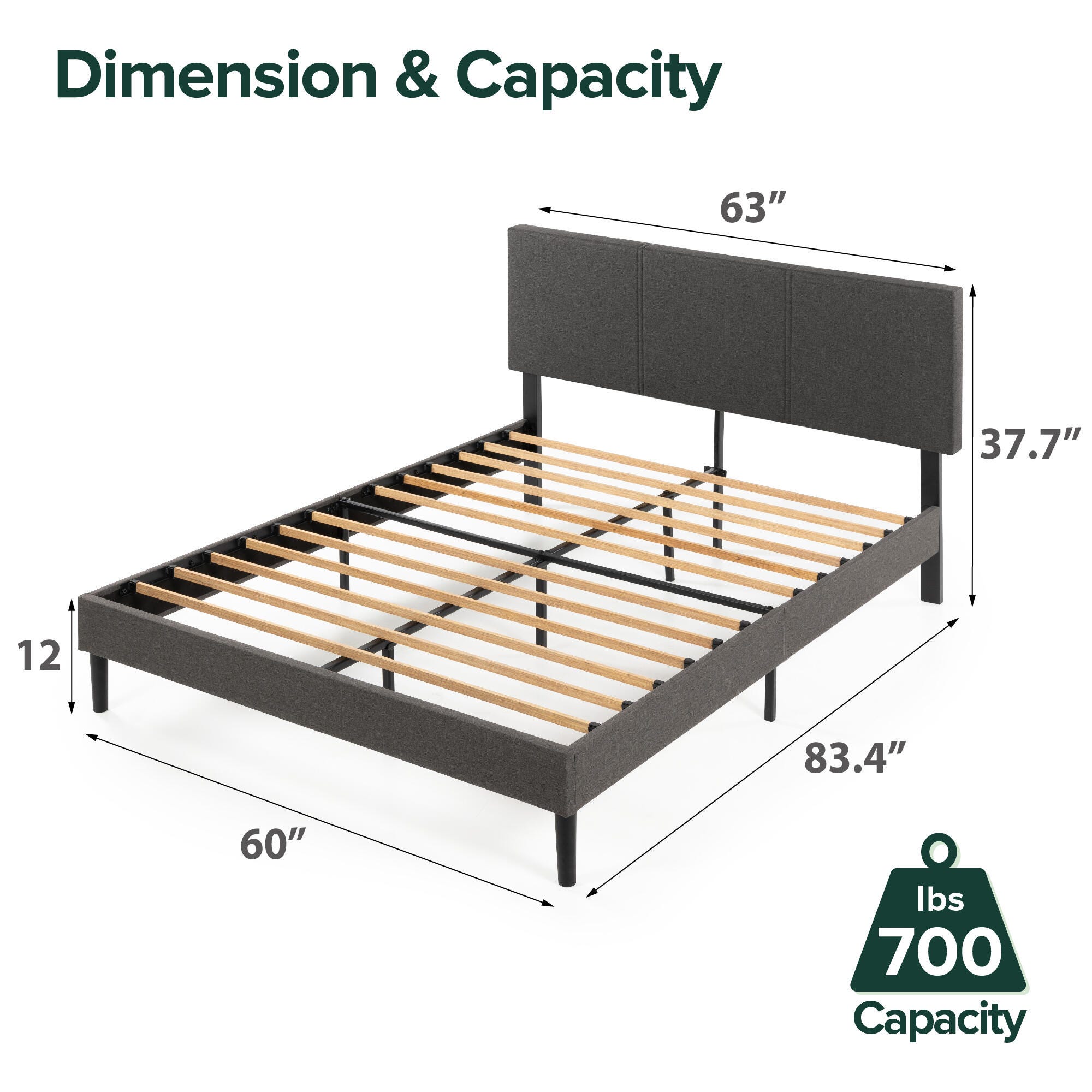 ZINUS Platform Queen Bed Frame with Split Headboard, Gray, large
