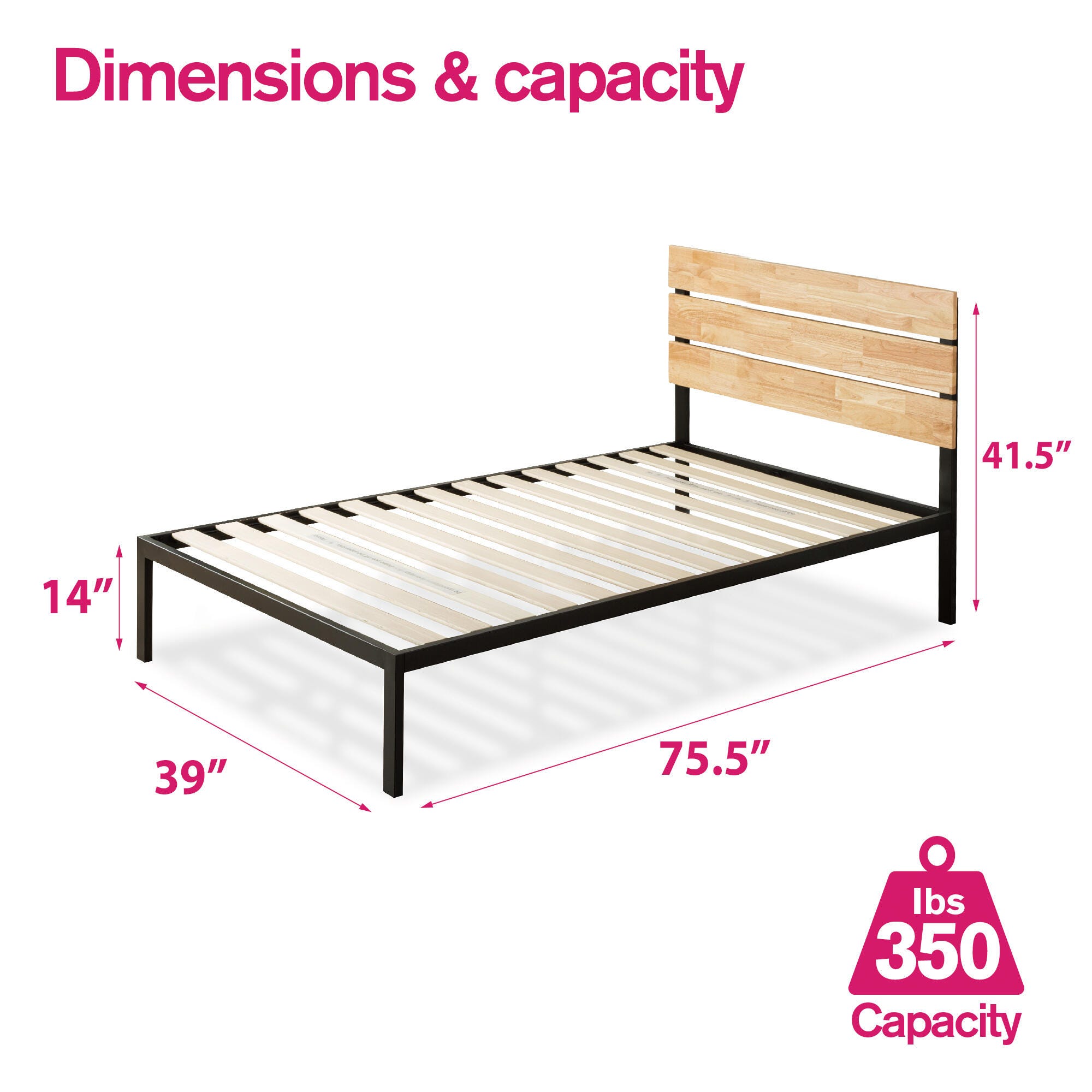 ZINUS Beckett Twin/Twin XL Platform Bed Frame, Brown, large