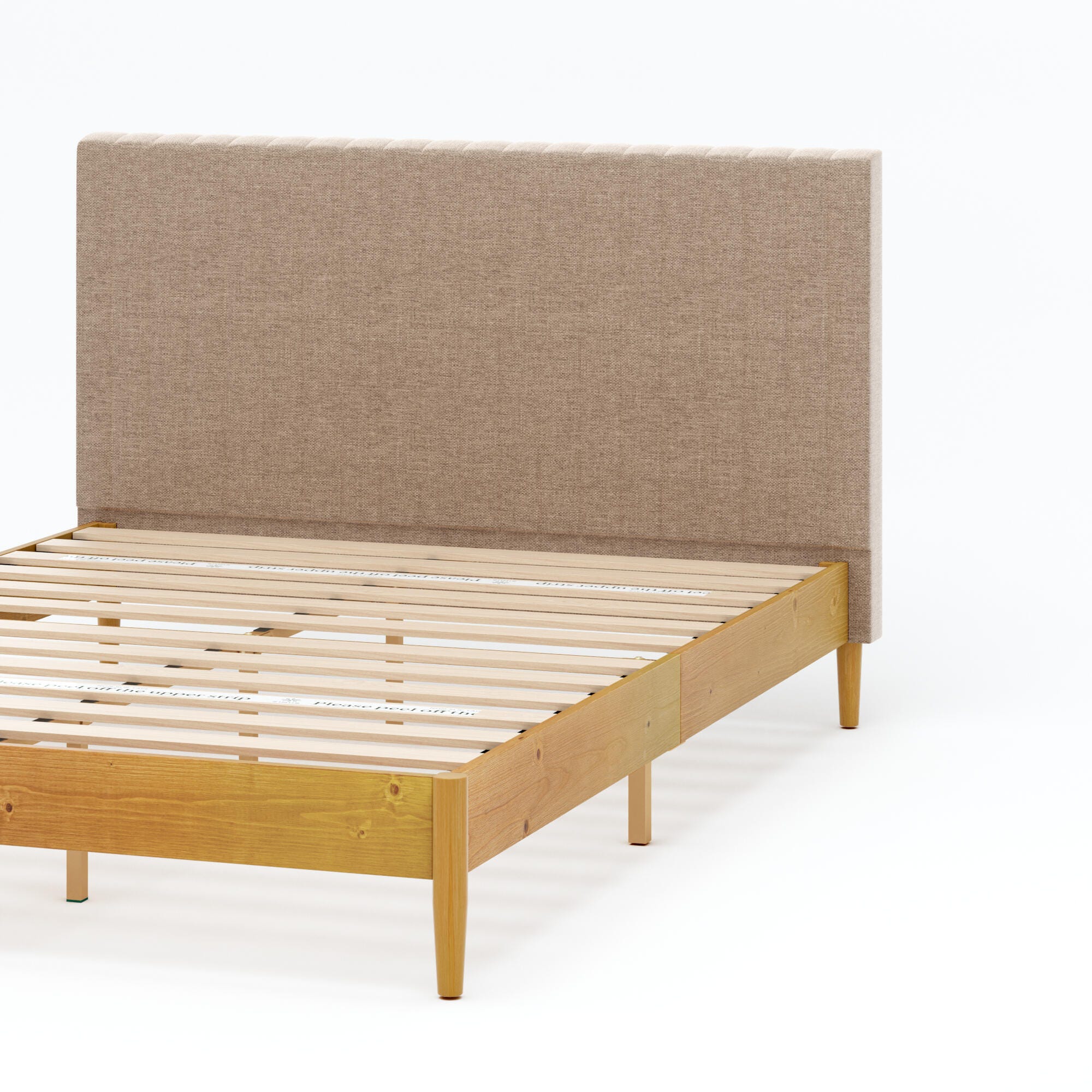 ZINUS Platform Queen Bed with Channel Tufted Headboard, Latte, large