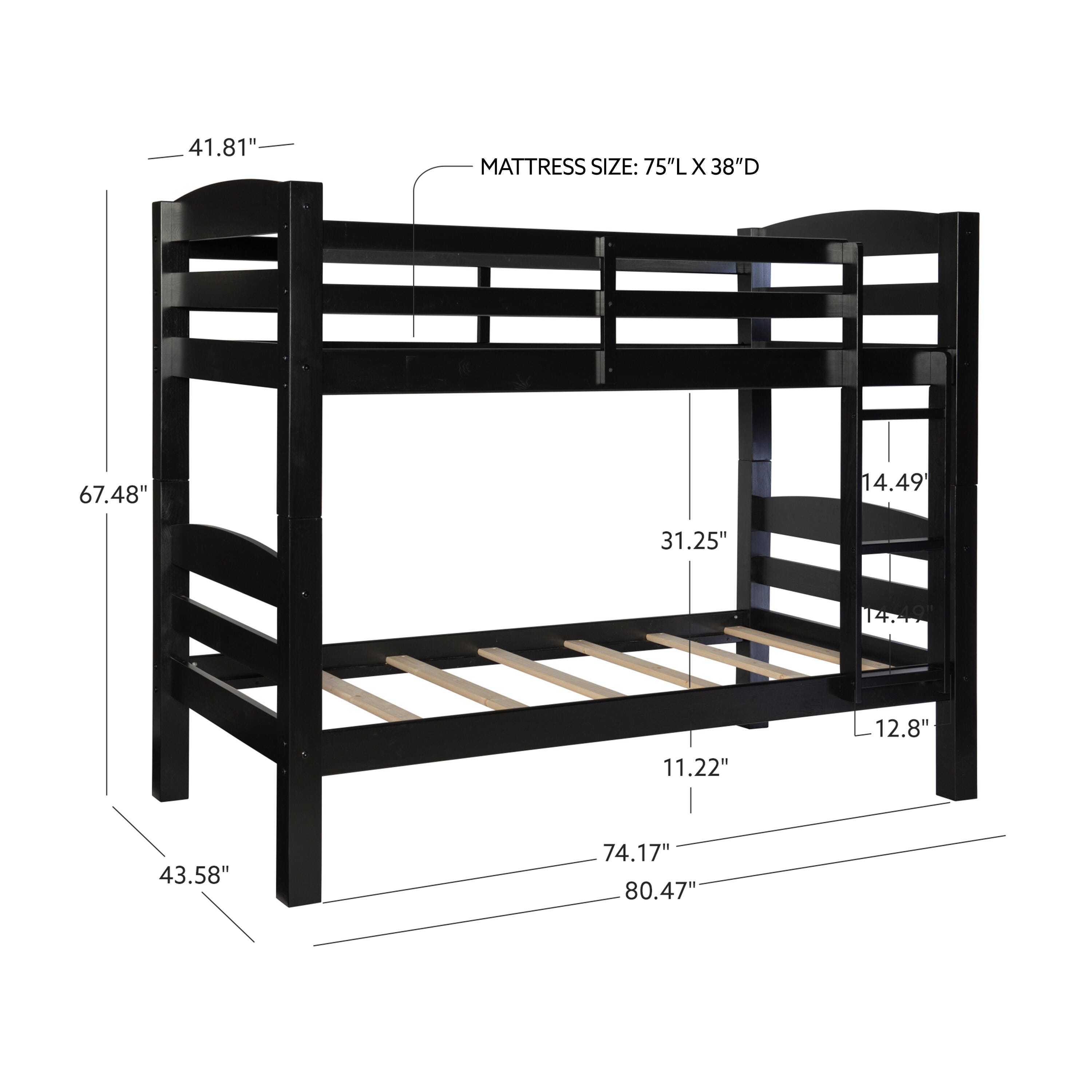 Linon Cale Black Bunk Bed, , large