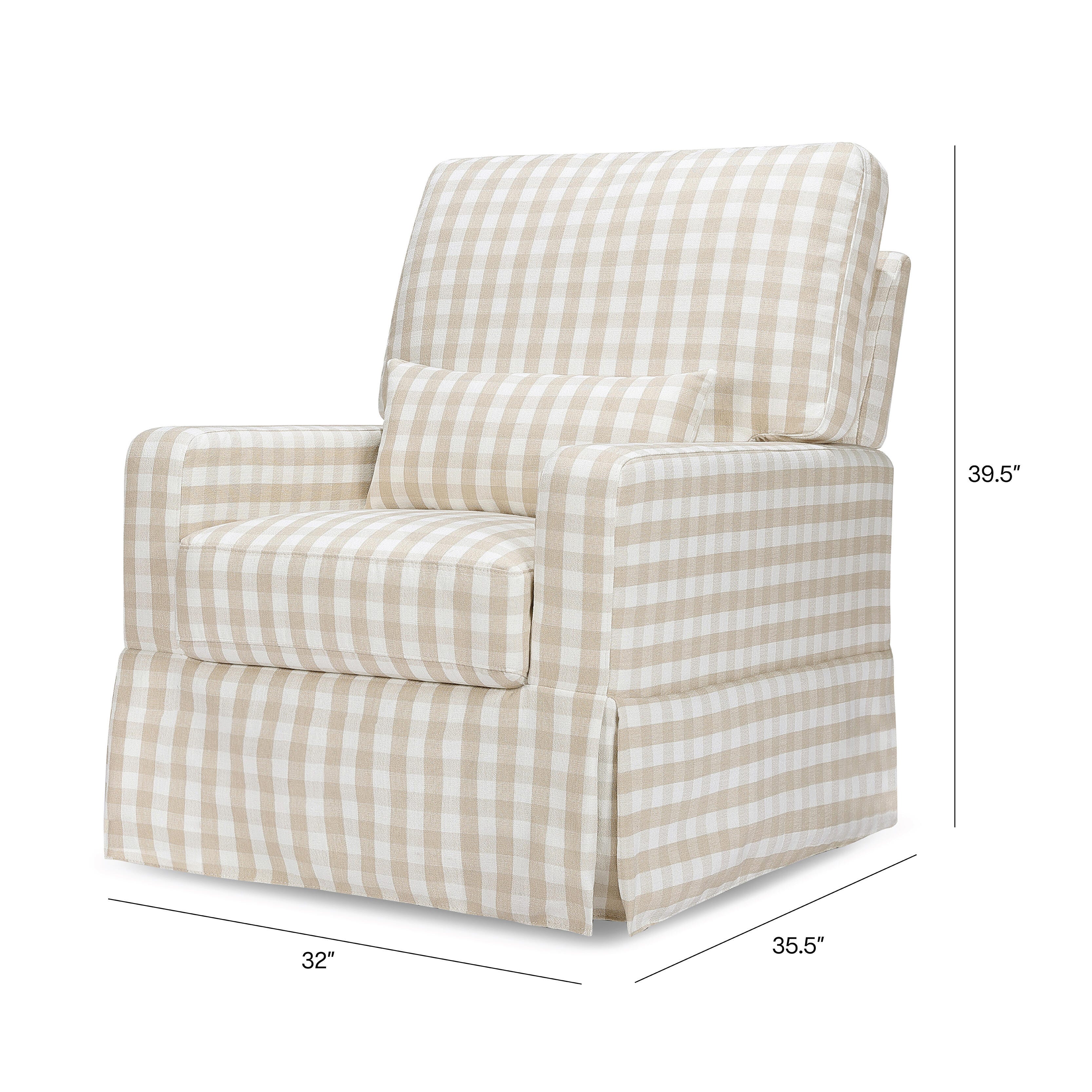 Namesake Crawford Pillowback Comfort Swivel Glider in Gingham, Tan Gingham, large