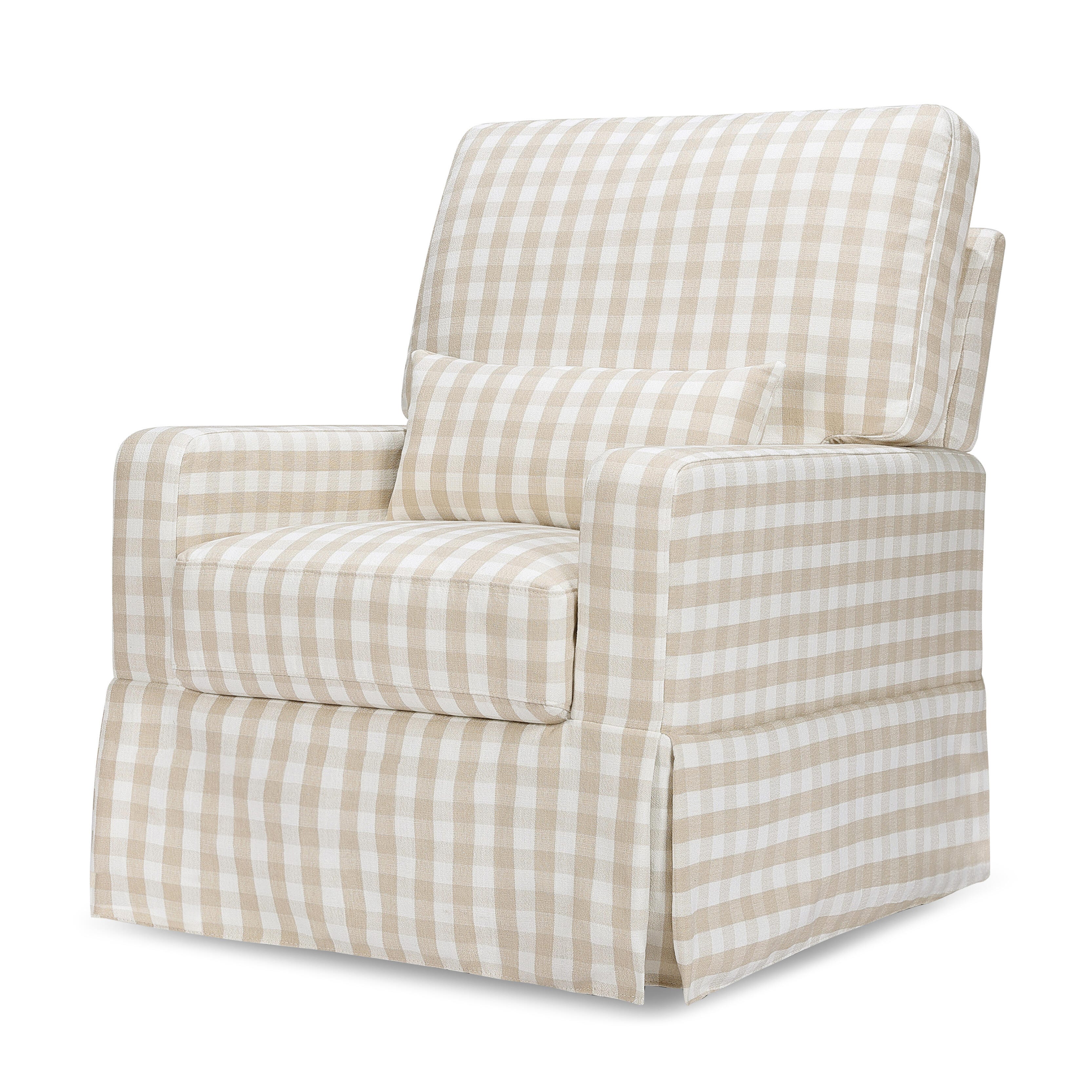 Namesake Crawford Pillowback Comfort Swivel Glider in Gingham, Tan Gingham, large