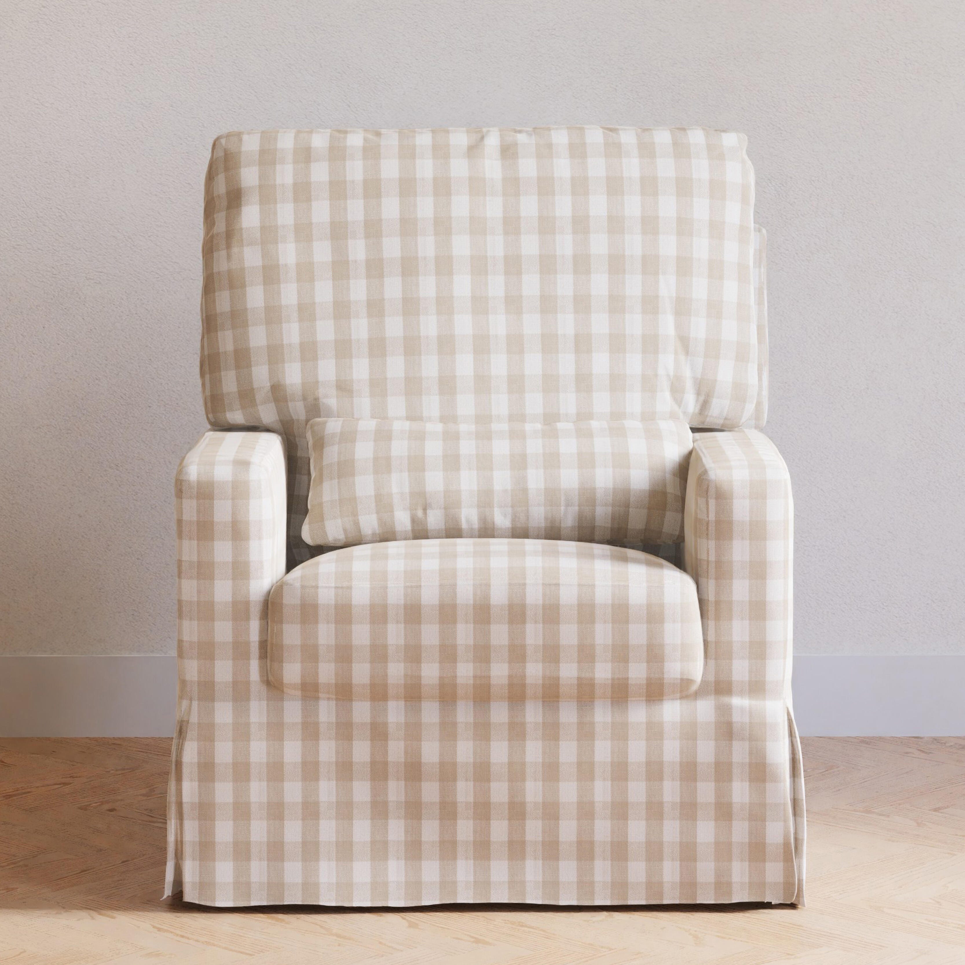 Namesake Crawford Pillowback Comfort Swivel Glider in Gingham, Tan Gingham, large