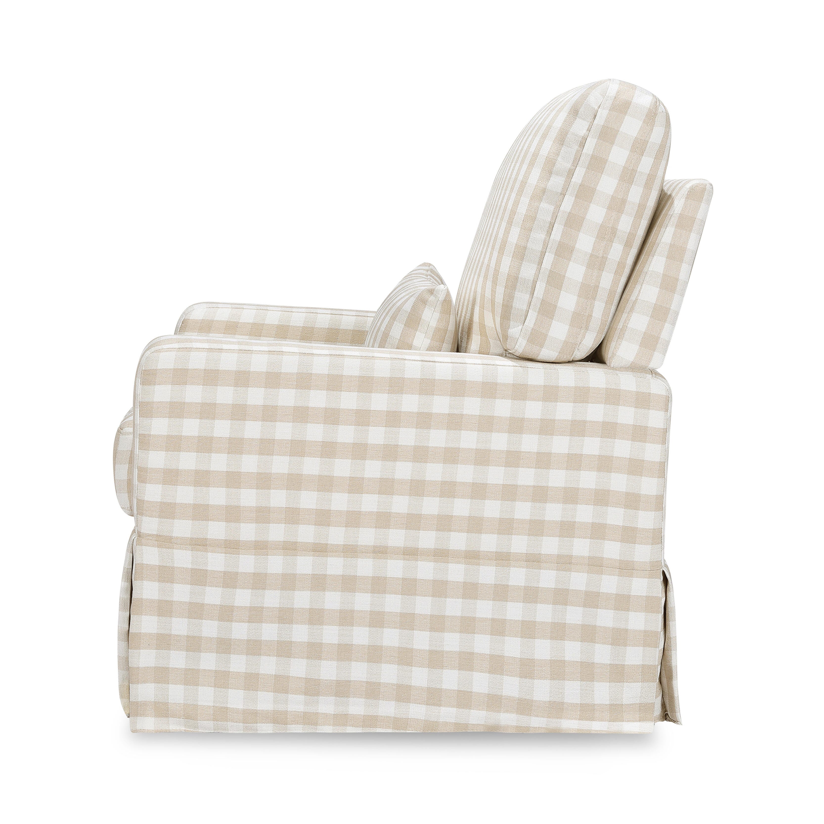 Namesake Crawford Pillowback Comfort Swivel Glider in Gingham, Tan Gingham, large