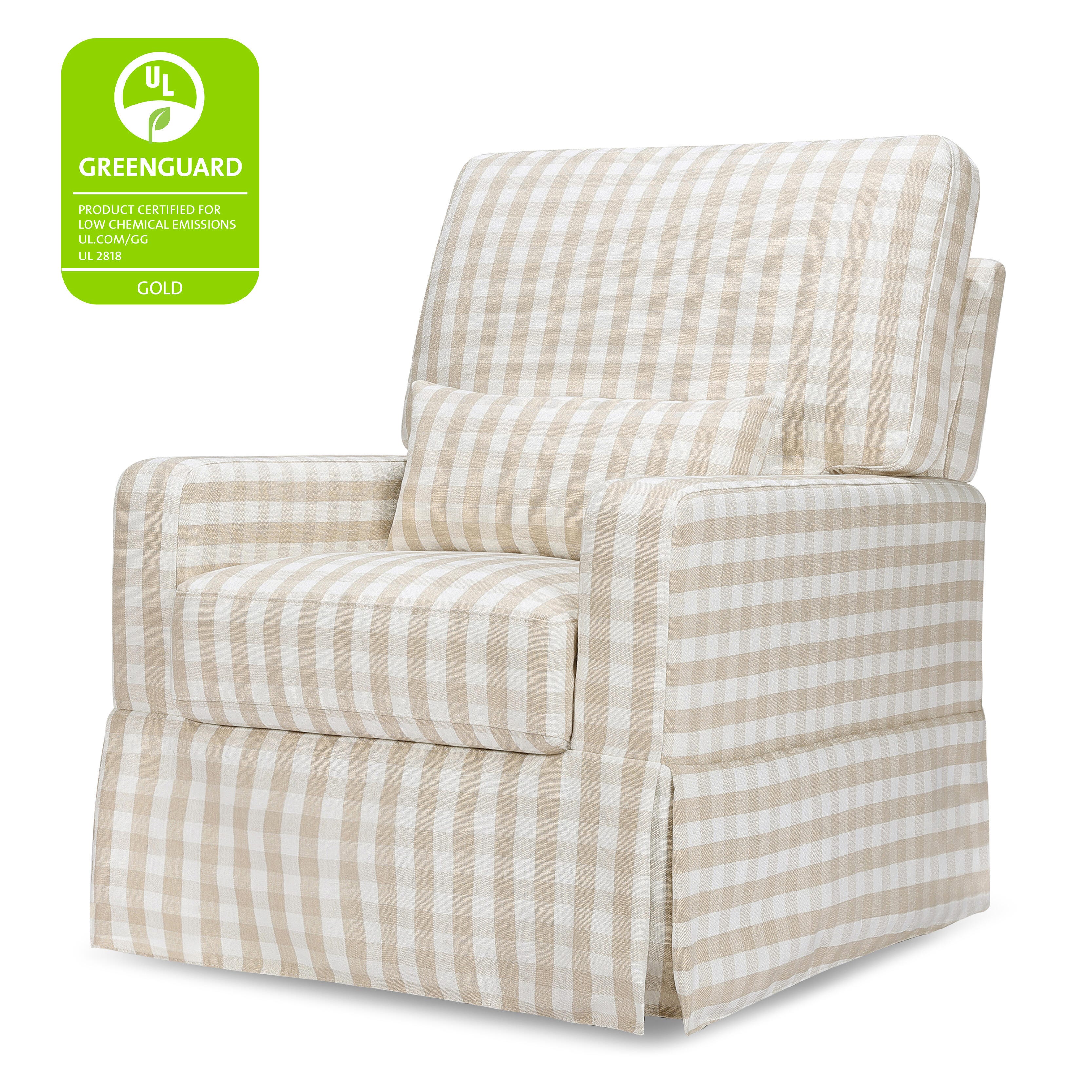 Namesake Crawford Pillowback Comfort Swivel Glider in Gingham, Tan Gingham, large