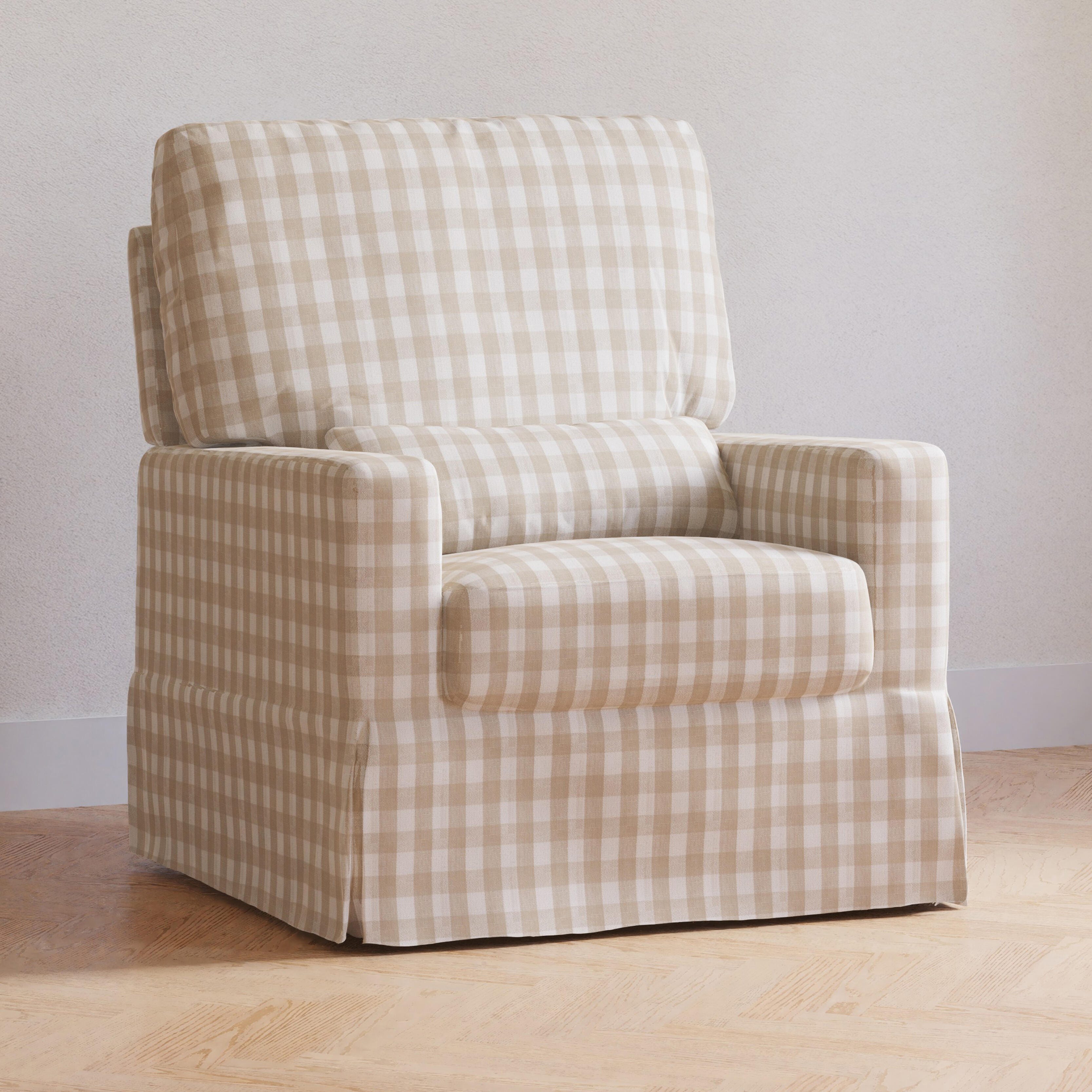 Namesake Crawford Pillowback Comfort Swivel Glider in Gingham, Tan Gingham, large