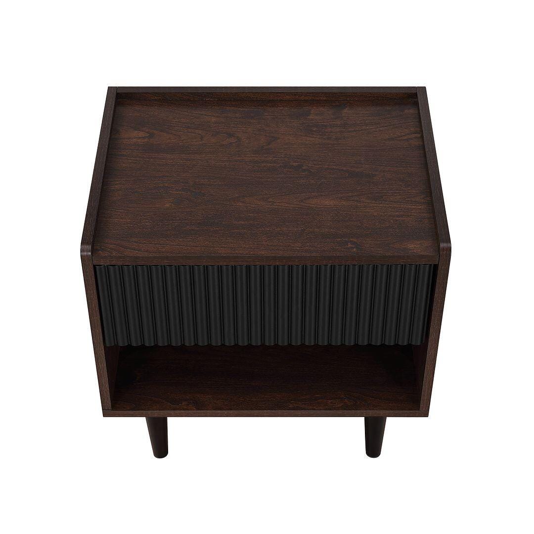Manhattan Comfort Duane Ribbed 1-Drawer Nightstand, Dark Brown/Black, large