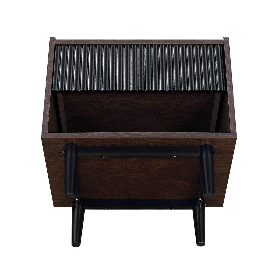 Manhattan Comfort Duane Ribbed 1-Drawer Nightstand, Dark Brown/Black, large