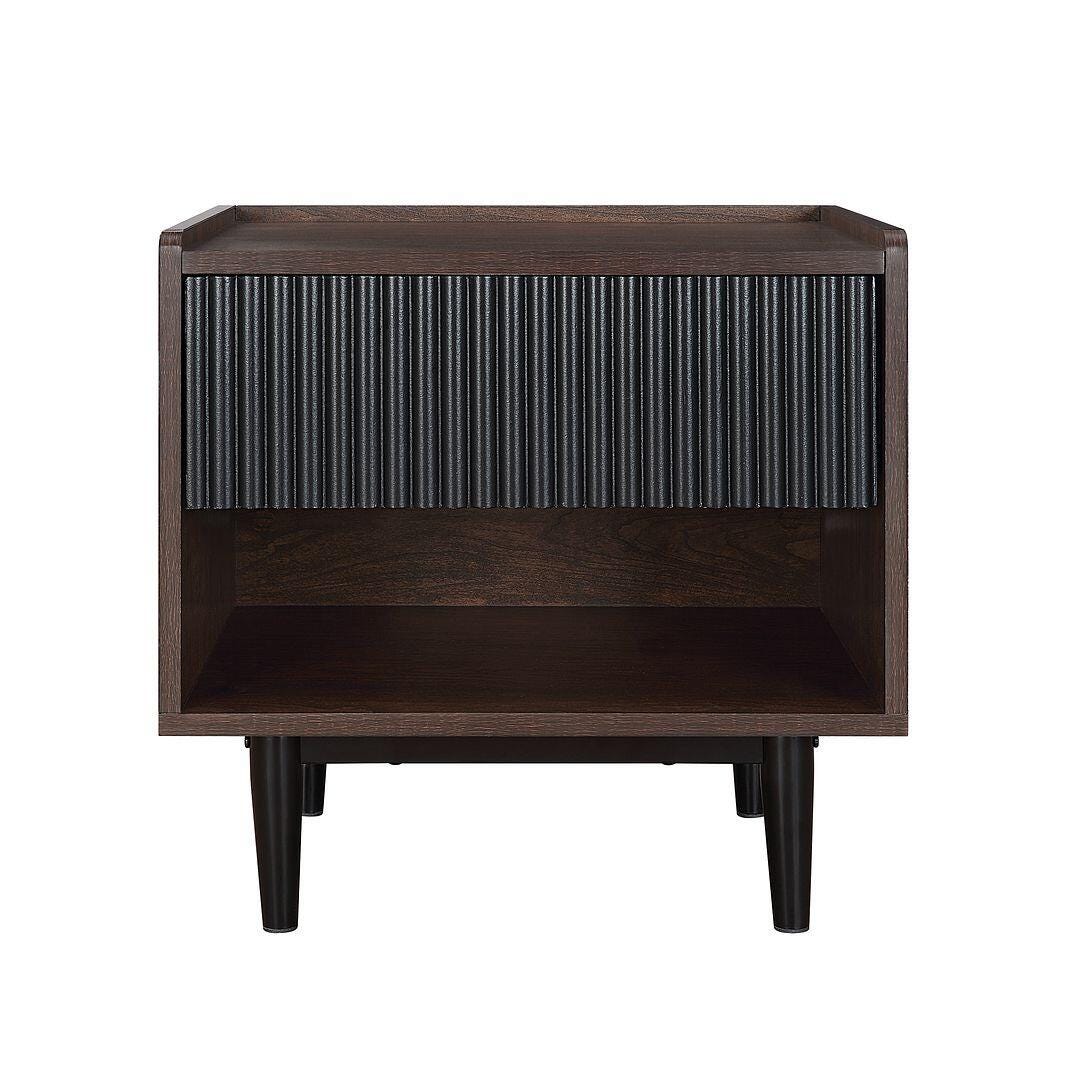 Manhattan Comfort Duane Ribbed 1-Drawer Nightstand, Dark Brown/Black, large