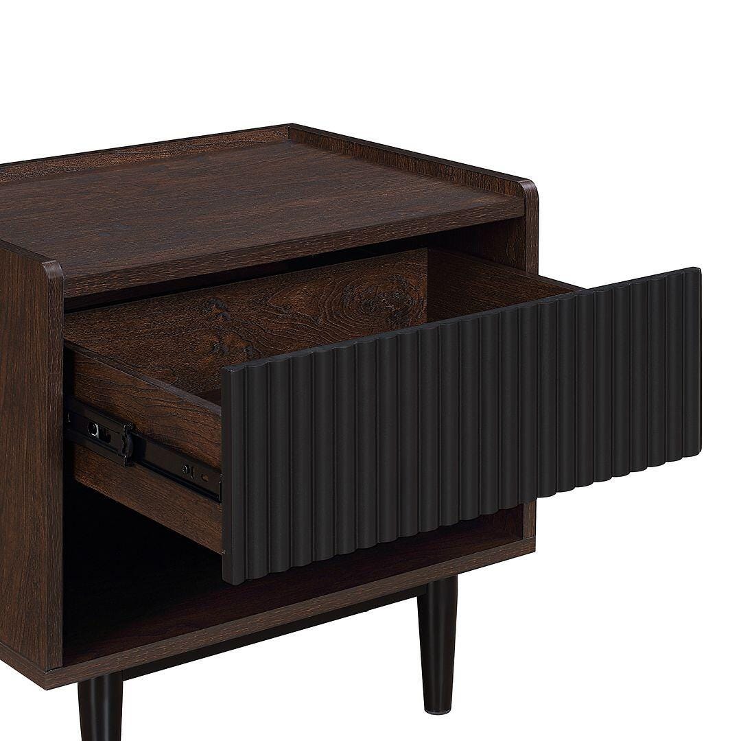 Manhattan Comfort Duane Ribbed 1-Drawer Nightstand, Dark Brown/Black, large