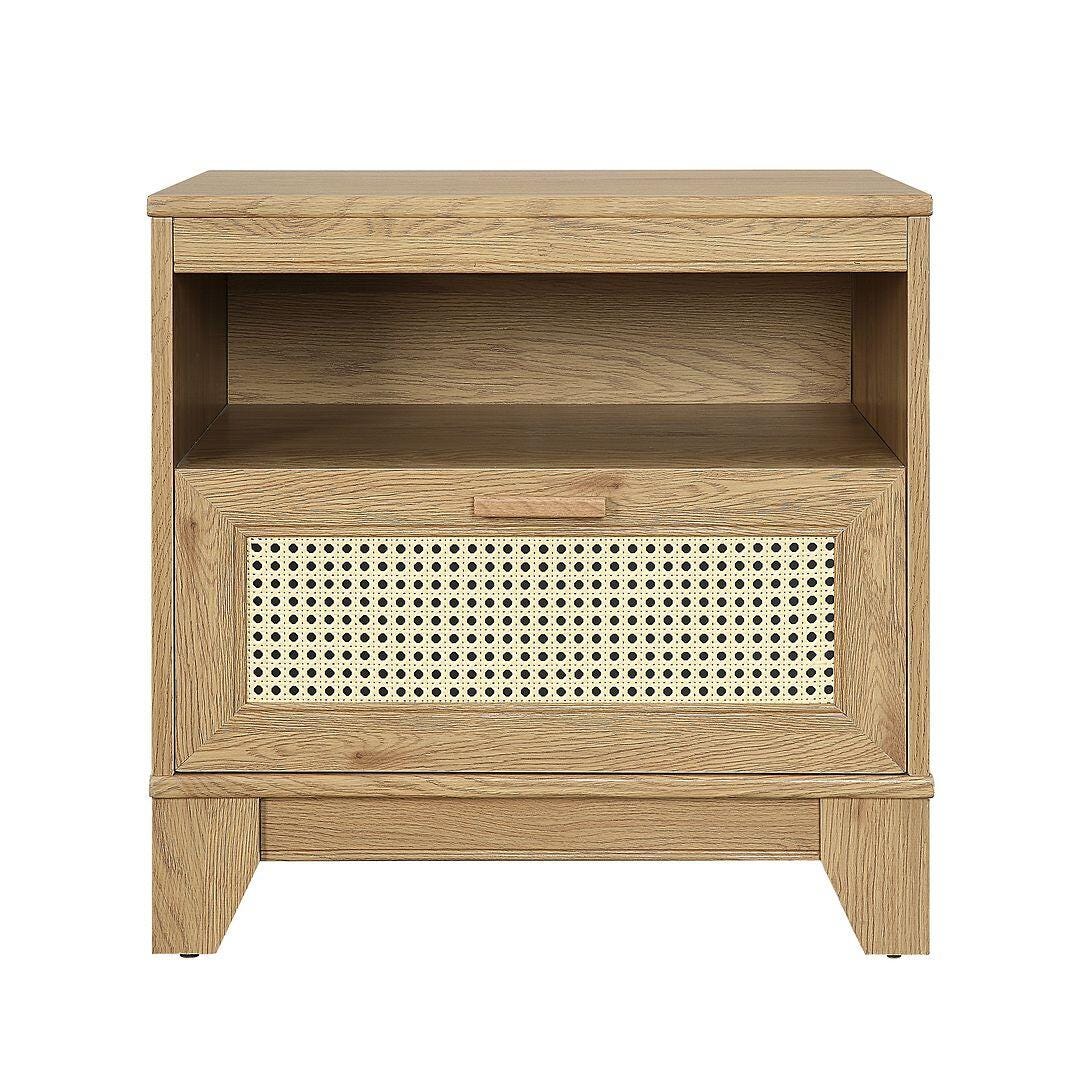 Manhattan Comfort Sheridan Cane 1-Drawer Nightstand, Natural, large