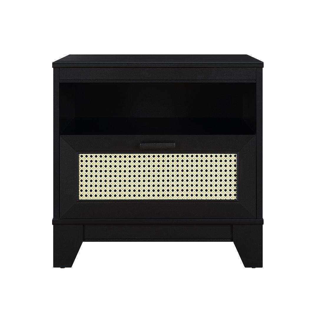 Manhattan Comfort Sheridan Cane 1-Drawer Nightstand, Black, large