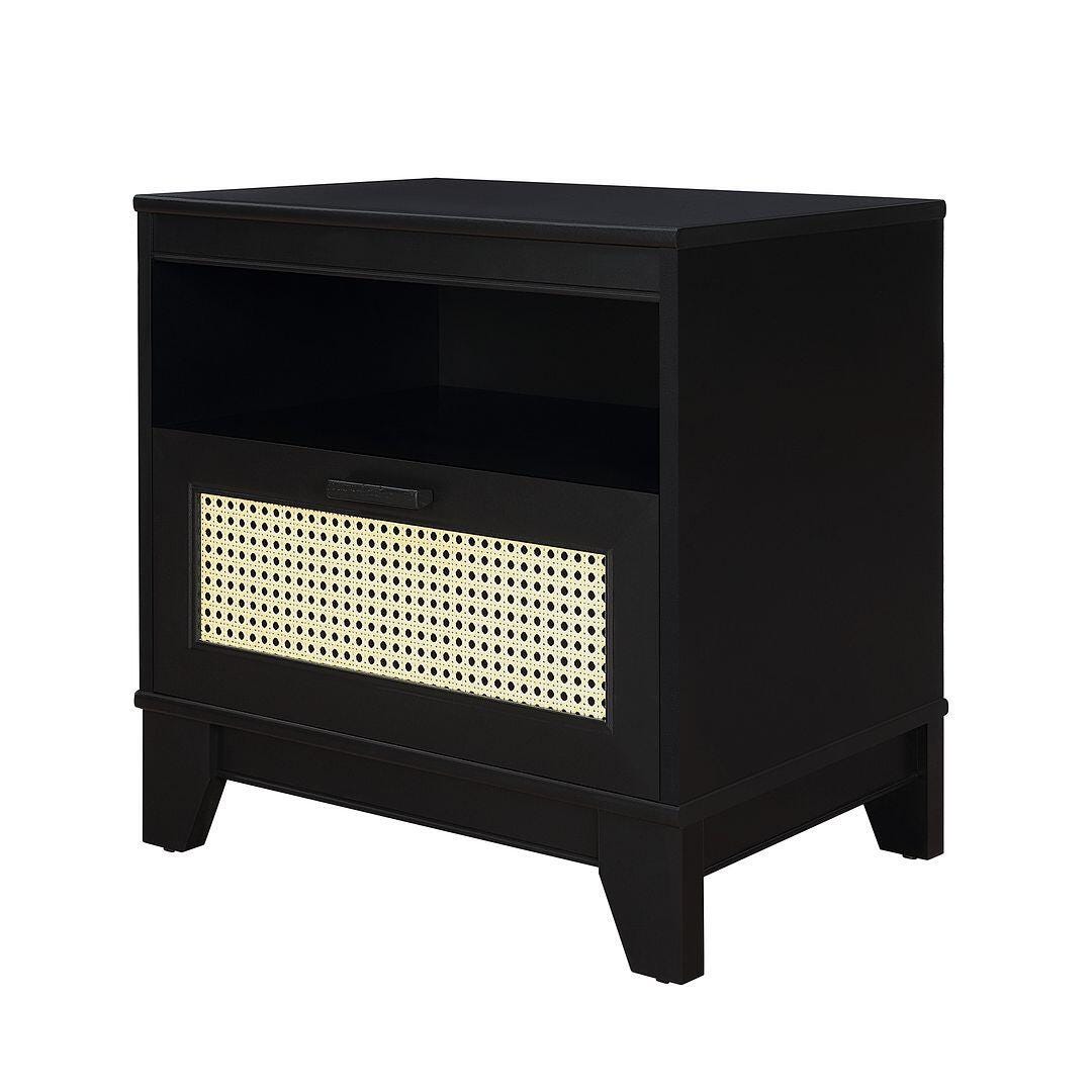Manhattan Comfort Sheridan Cane 1-Drawer Nightstand, Black, large