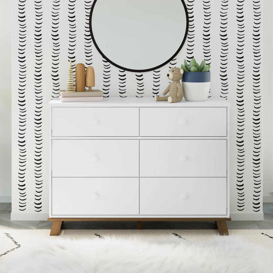 Storkcraft Modern 6 Drawer Double Dresser, White/Vintage Driftwood Storkcraft Modern 6 Drawer Double Dresser, White/Vintage Driftwood