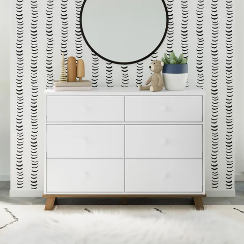 Storkcraft Modern 6 Drawer Double Dresser, White/Vintage Driftwood Storkcraft Modern 6 Drawer Double Dresser, White/Vintage Driftwood