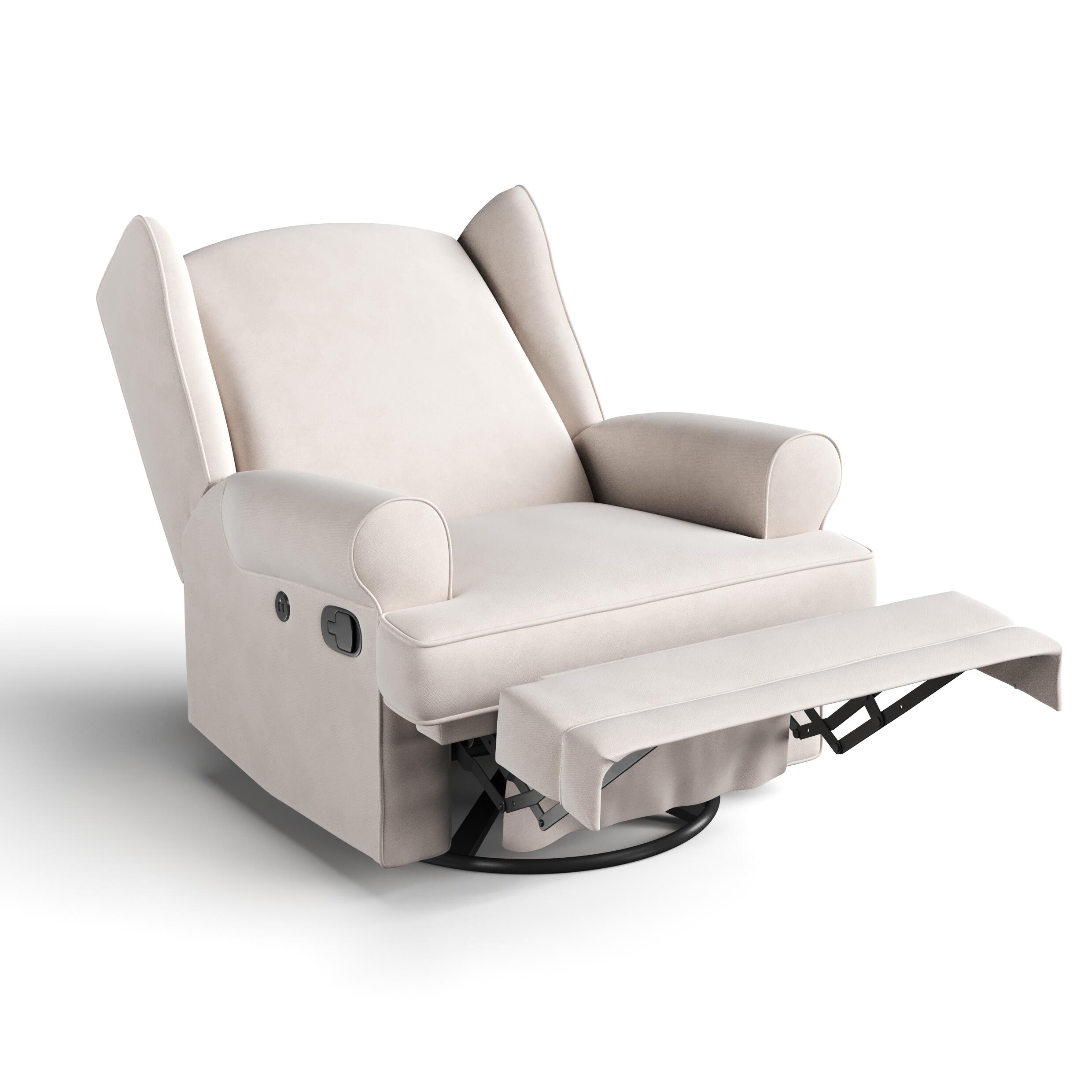 Storkcraft Serenity Wingback Upholstered Recline Glider with USB, Ivory, large