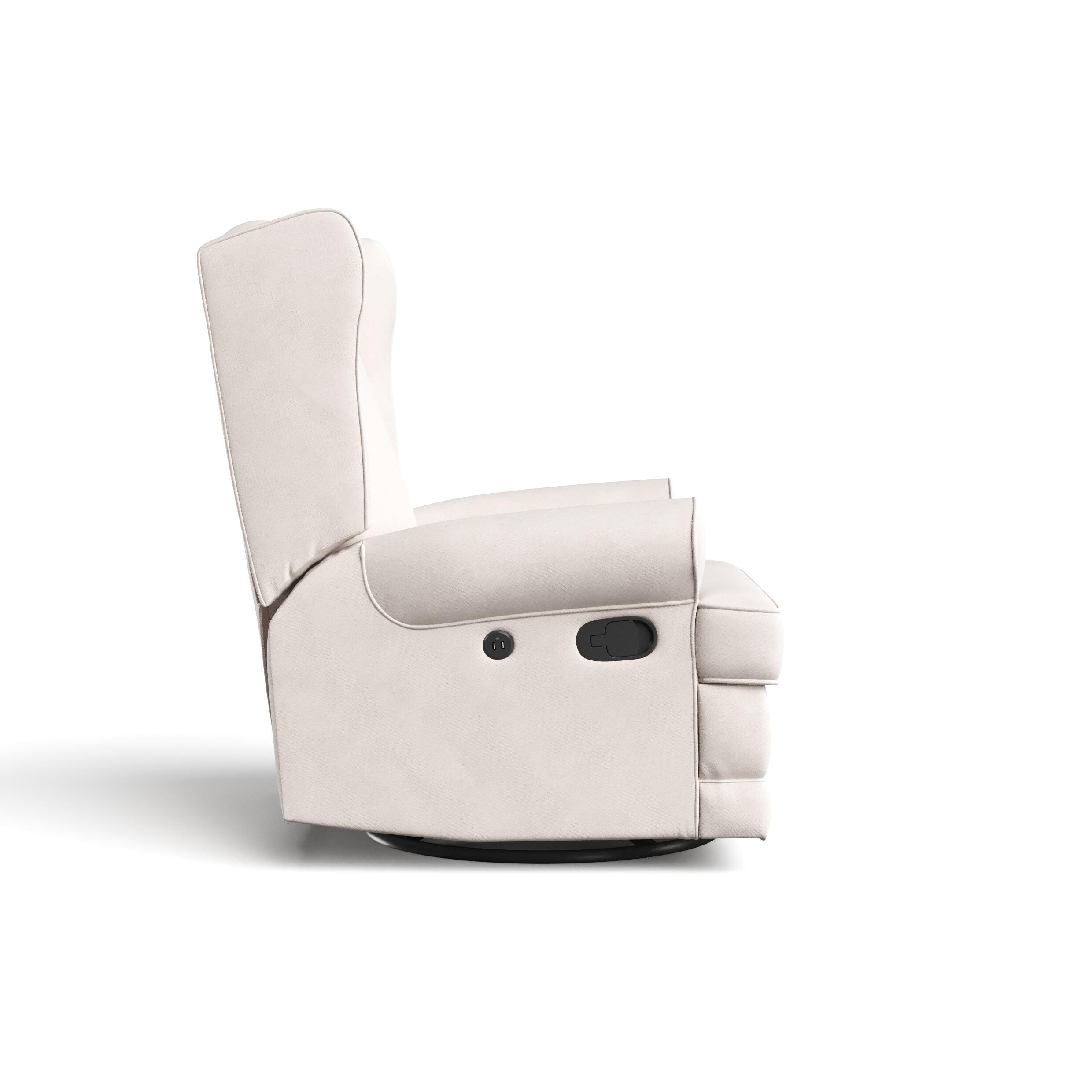 Storkcraft Serenity Wingback Upholstered Recline Glider with USB, Ivory, large