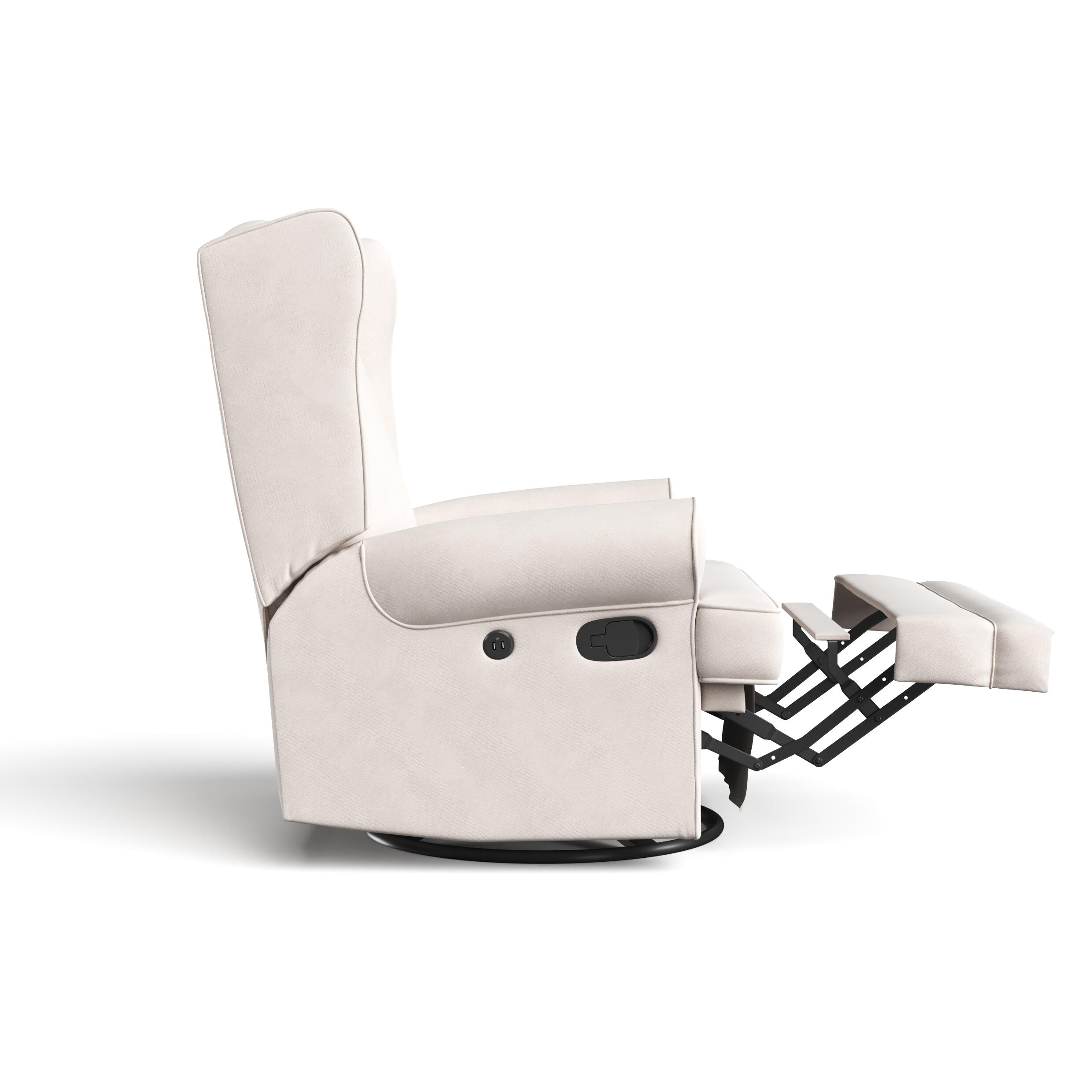Storkcraft Serenity Wingback Upholstered Recline Glider with USB, Ivory, large