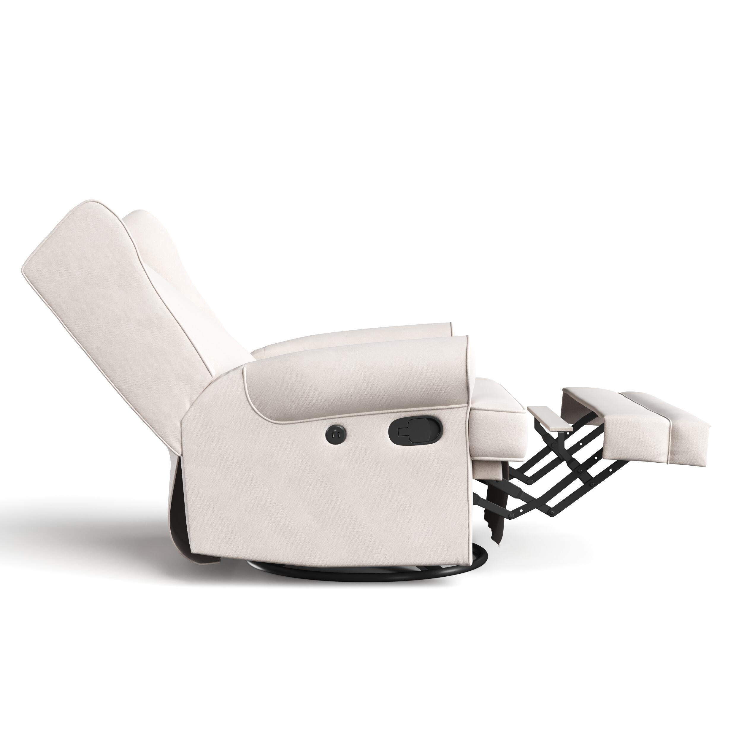 Storkcraft Serenity Wingback Upholstered Recline Glider with USB, Ivory, large