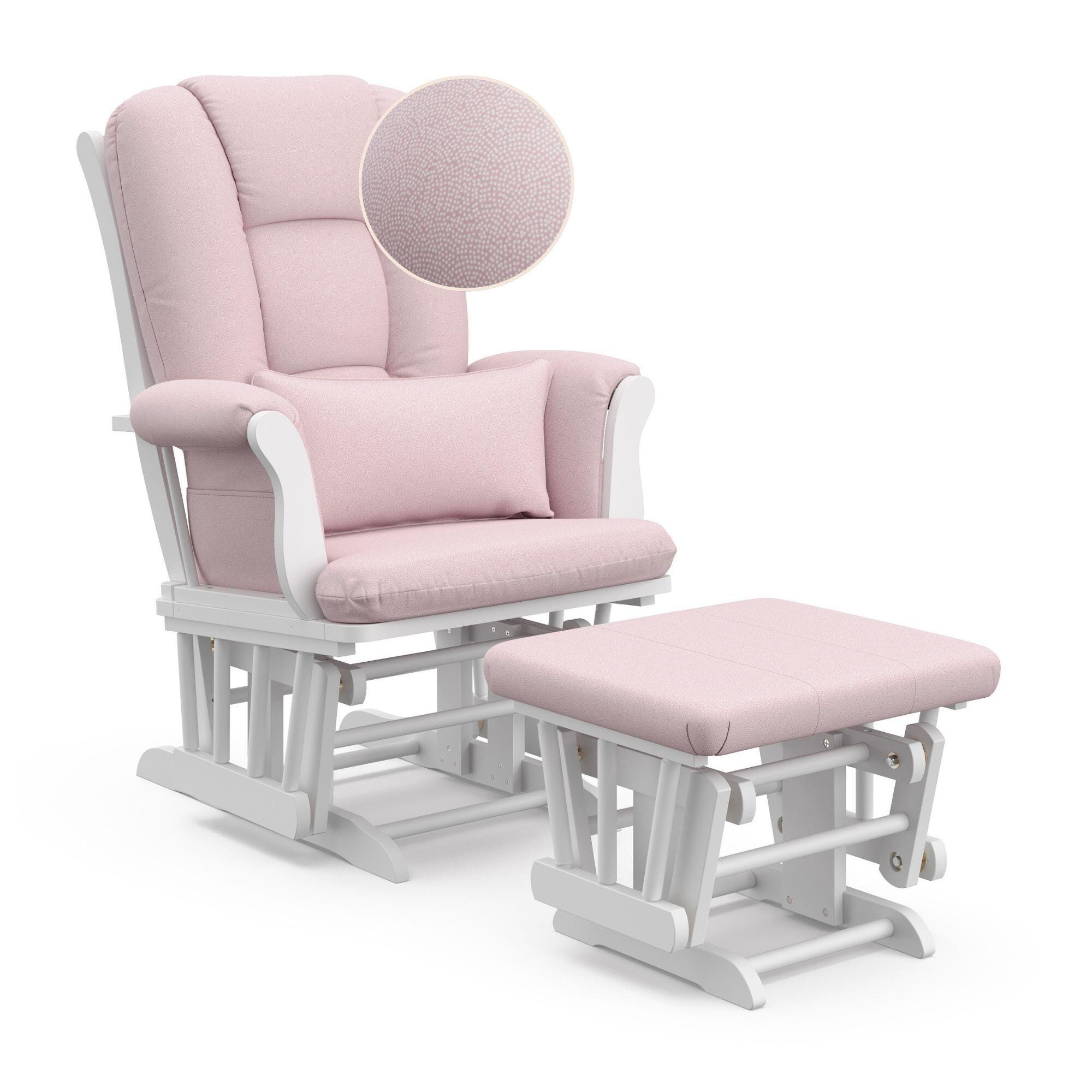 Storkcraft Tuscany Glider and Ottoman, White/Pink Swirl, large