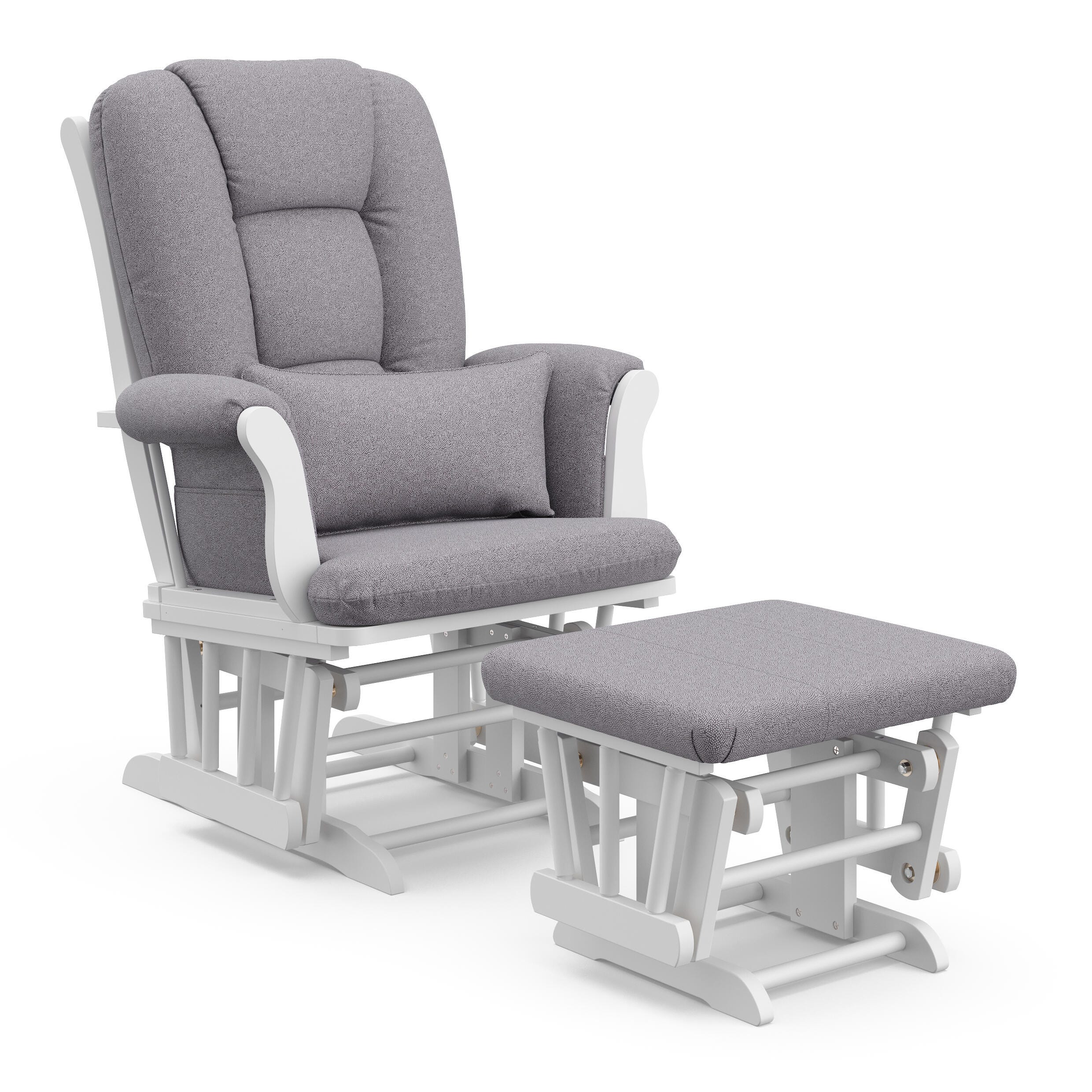 Storkcraft Tuscany Glider and Ottoman, White/Gray Swirl, large
