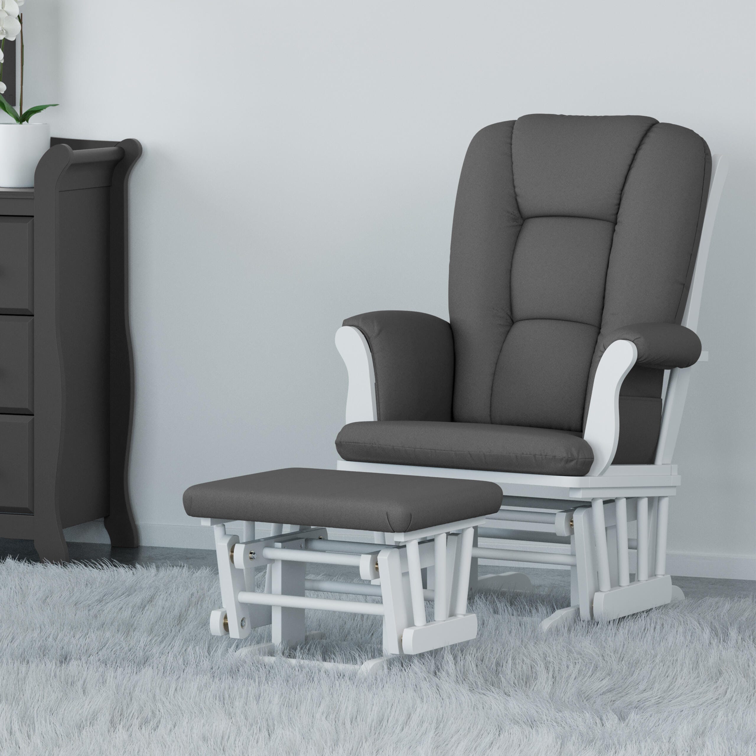 Storkcraft Tuscany Glider and Ottoman, White/Gray, large