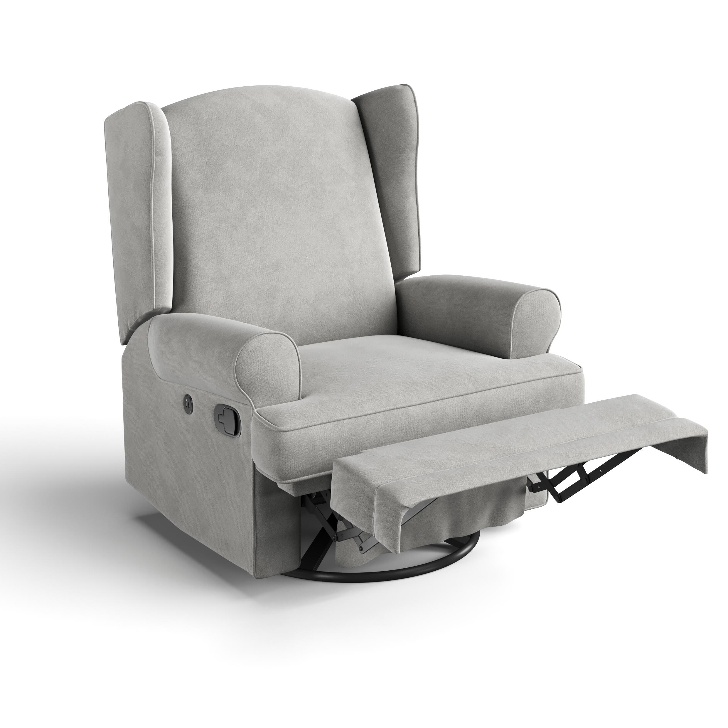Storkcraft Serenity Wingback Upholstered Recline Glider with USB, Steel, large