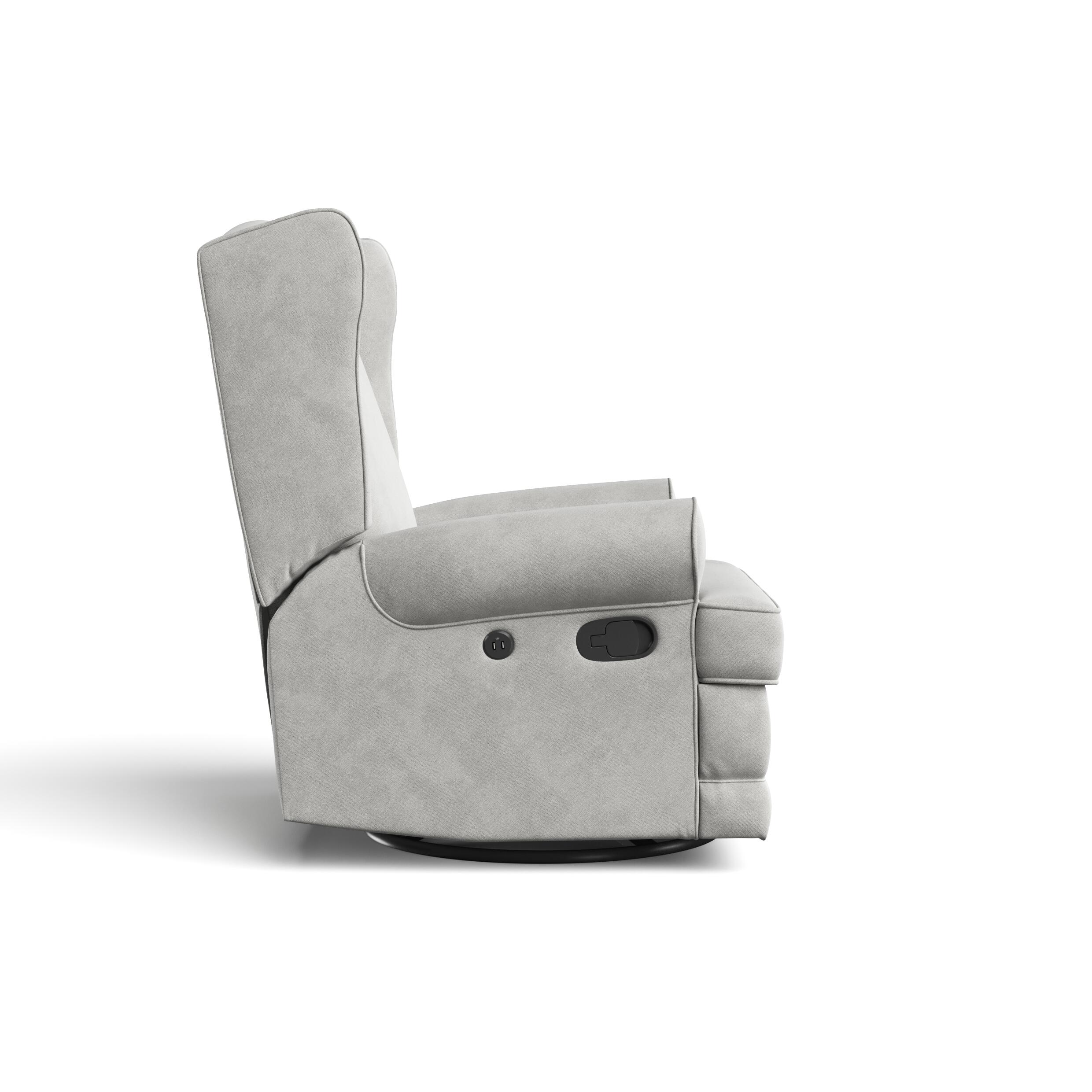 Storkcraft Serenity Wingback Upholstered Recline Glider with USB, Steel, large