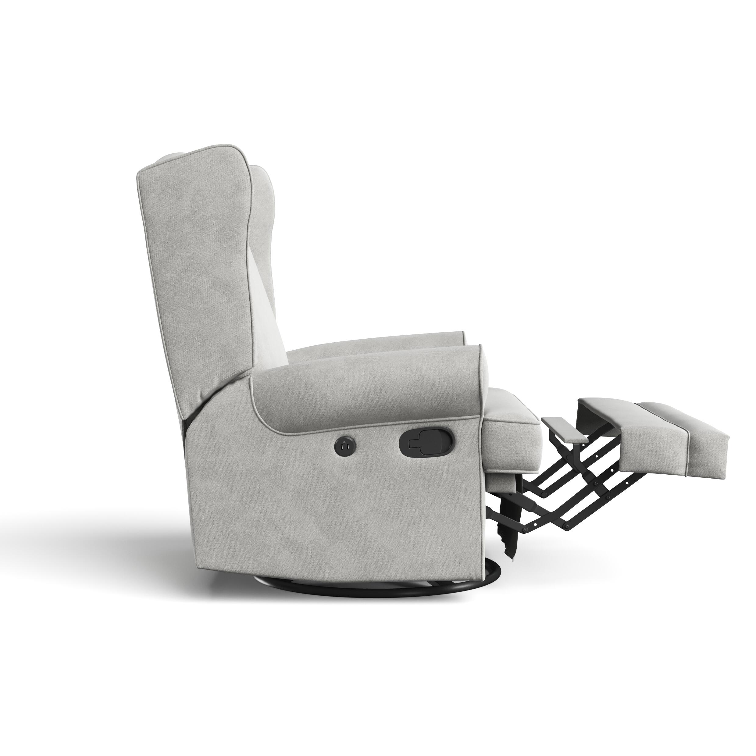 Storkcraft Serenity Wingback Upholstered Recline Glider with USB, Steel, large