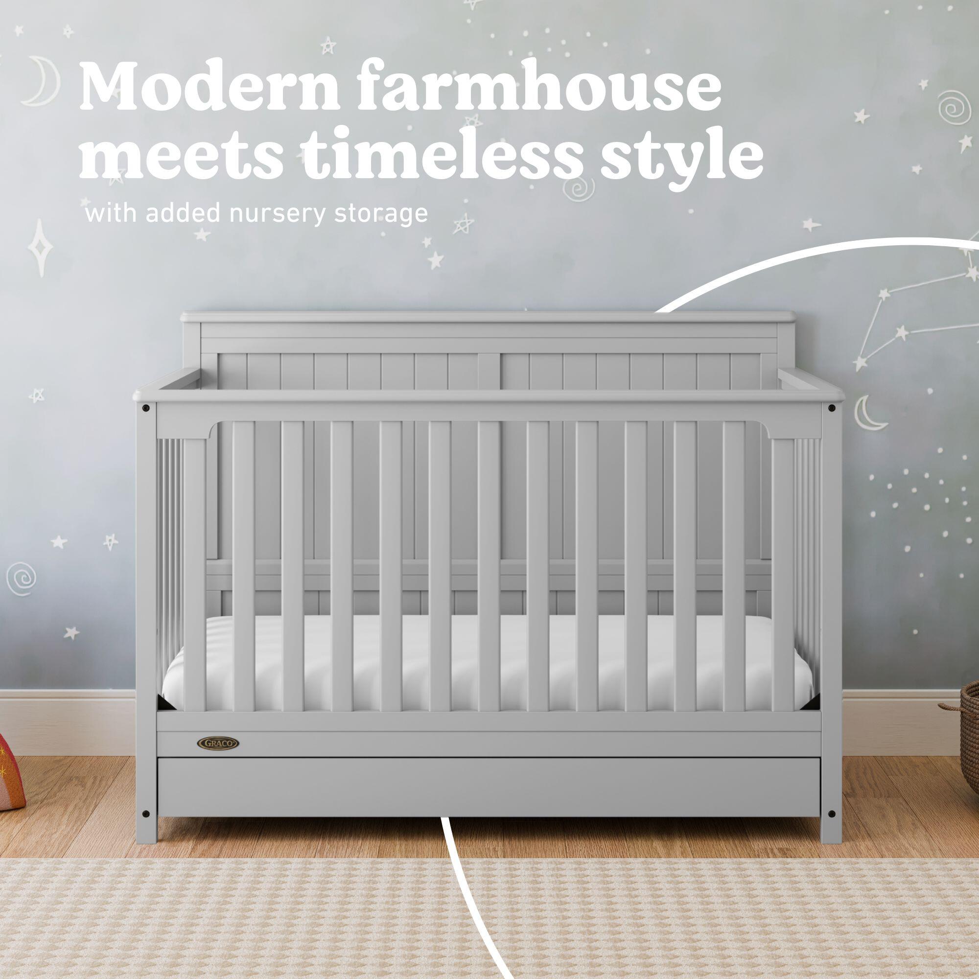 Graco Hadley 5-in-1 Convertible Crib with Drawer, Pebble Gray, large