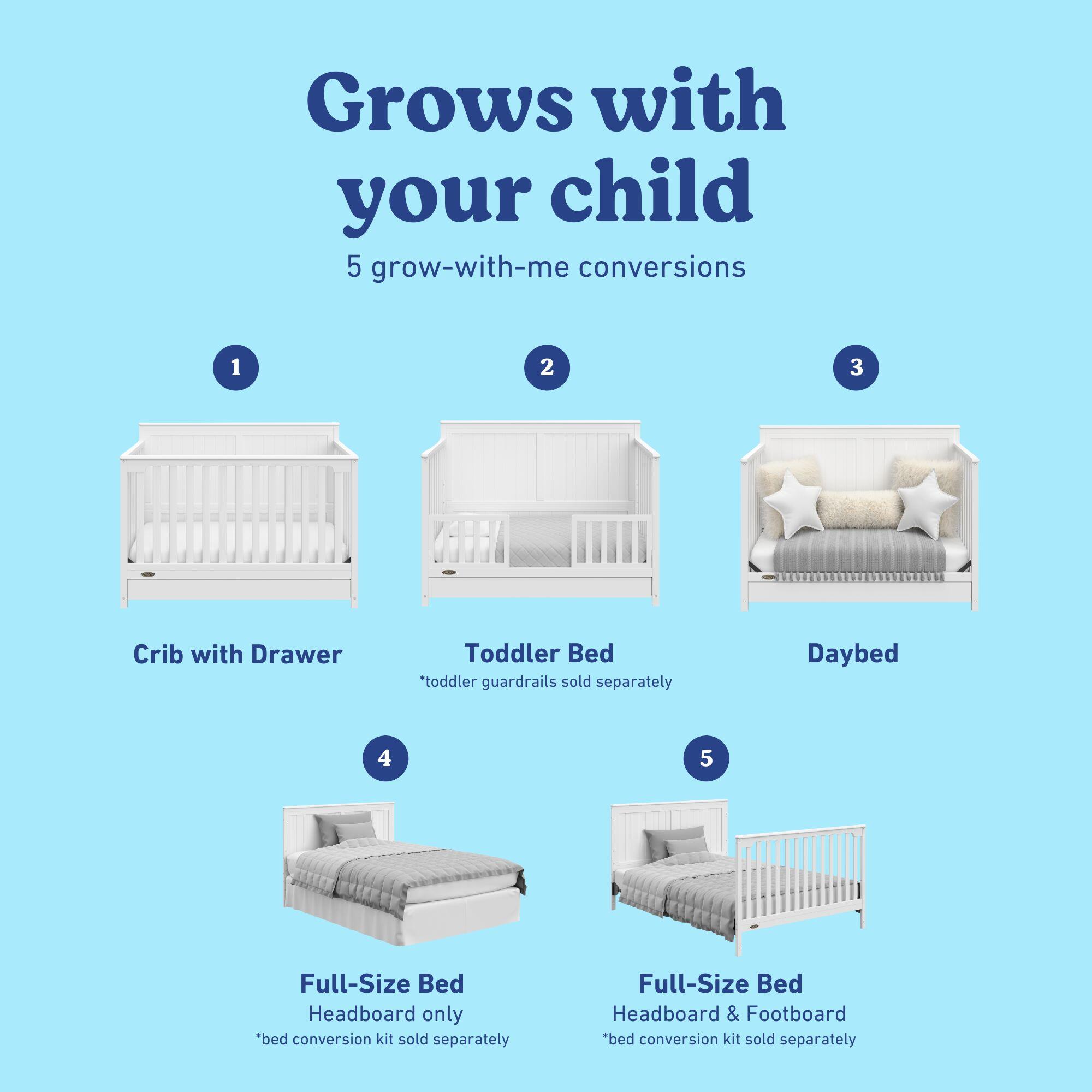 Graco Hadley 5-in-1 Convertible Crib with Drawer, White, large