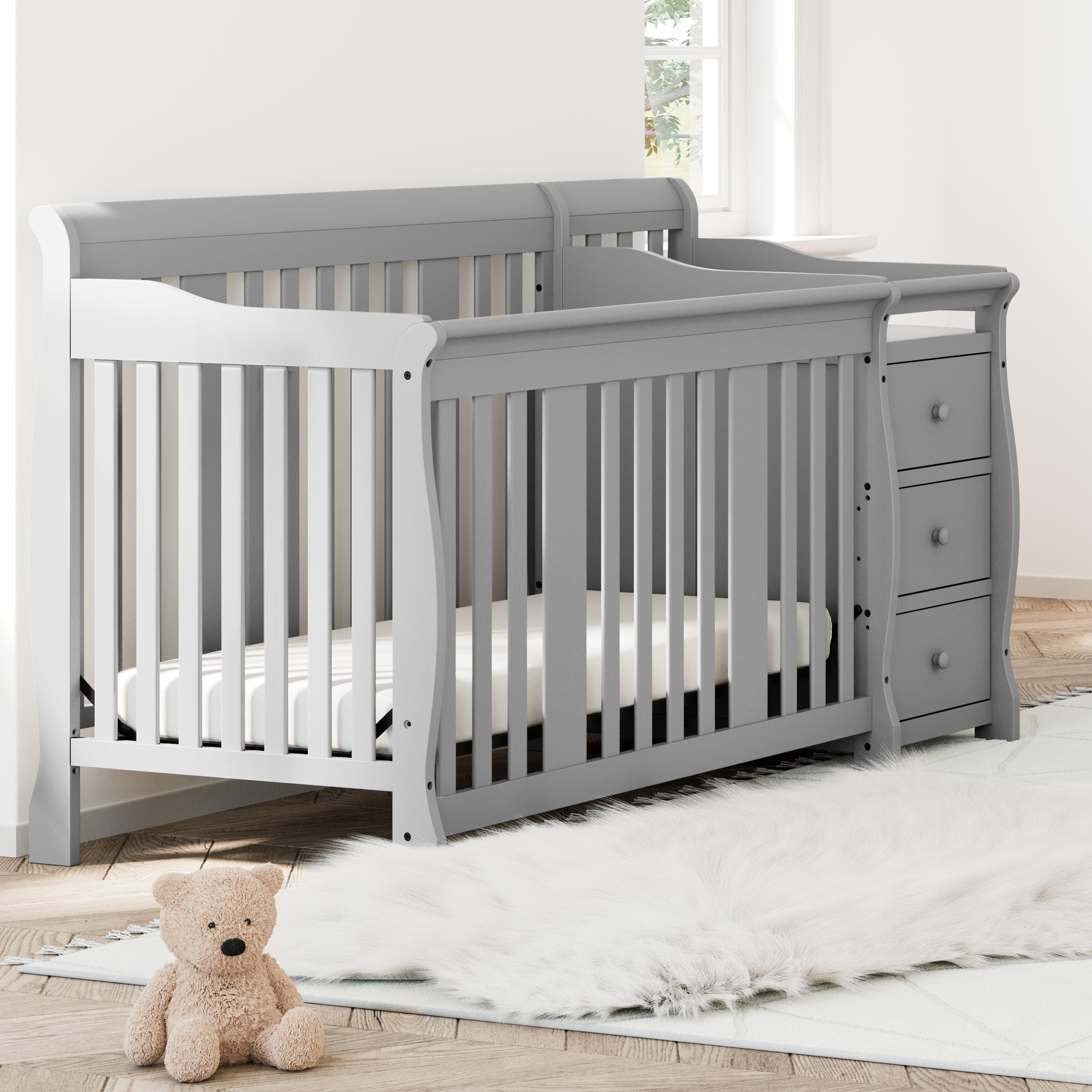 Storkcraft Portofino 5-in-1 Convertible Crib and Changer, Pebble Gray, large