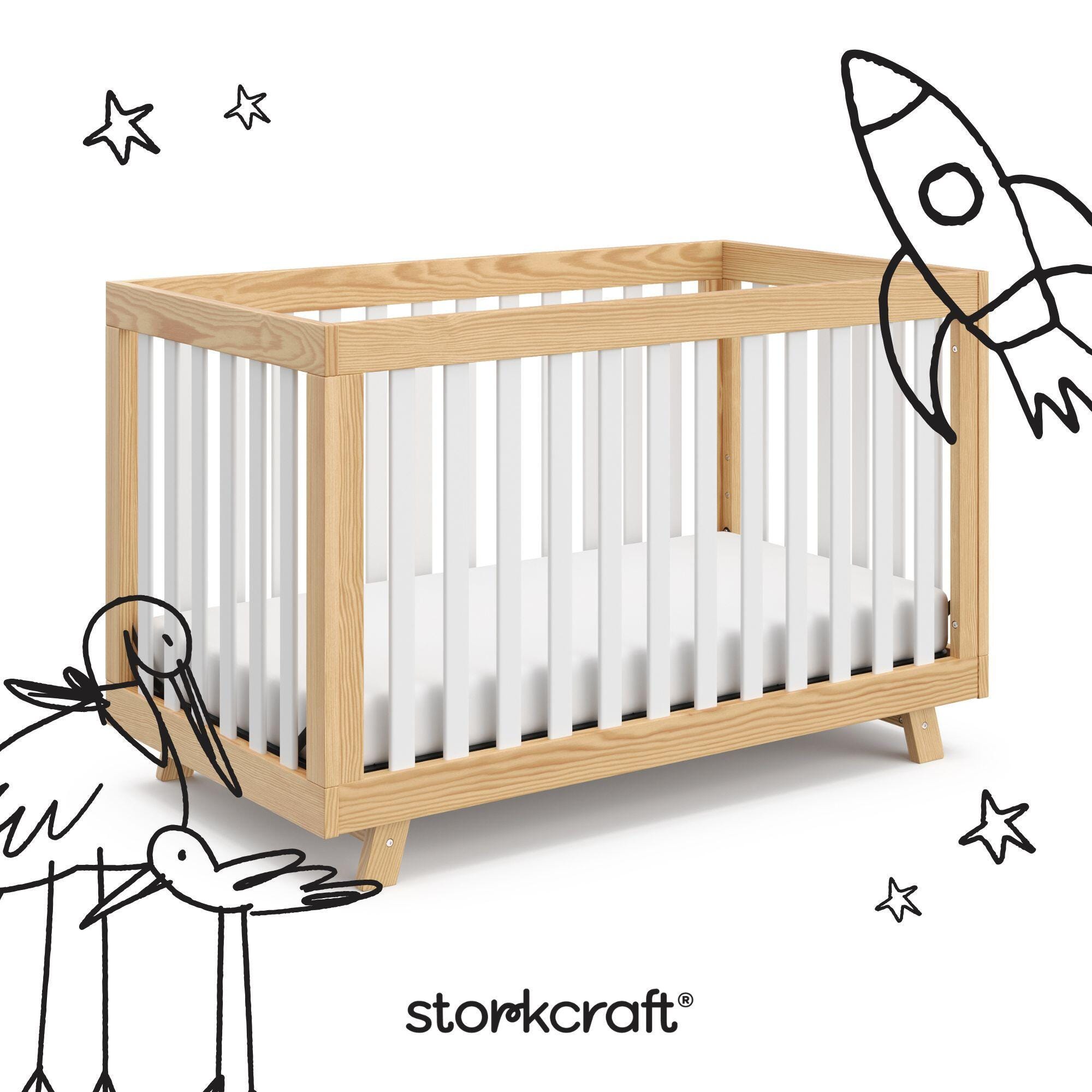 Storkcraft Beckett 3-in-1 Convertible Crib, Natural/White, large