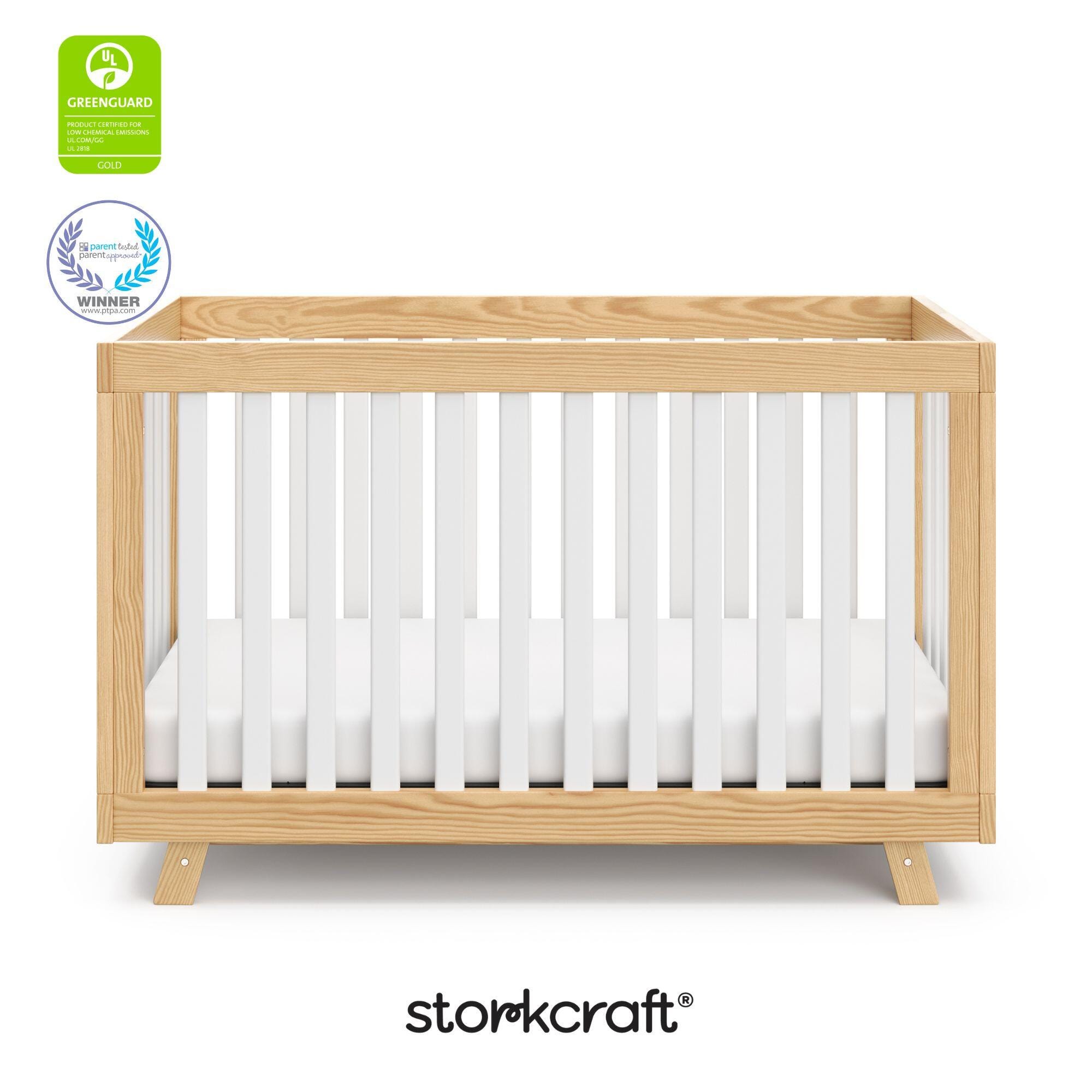 Storkcraft Beckett 3-in-1 Convertible Crib, Natural/White, large