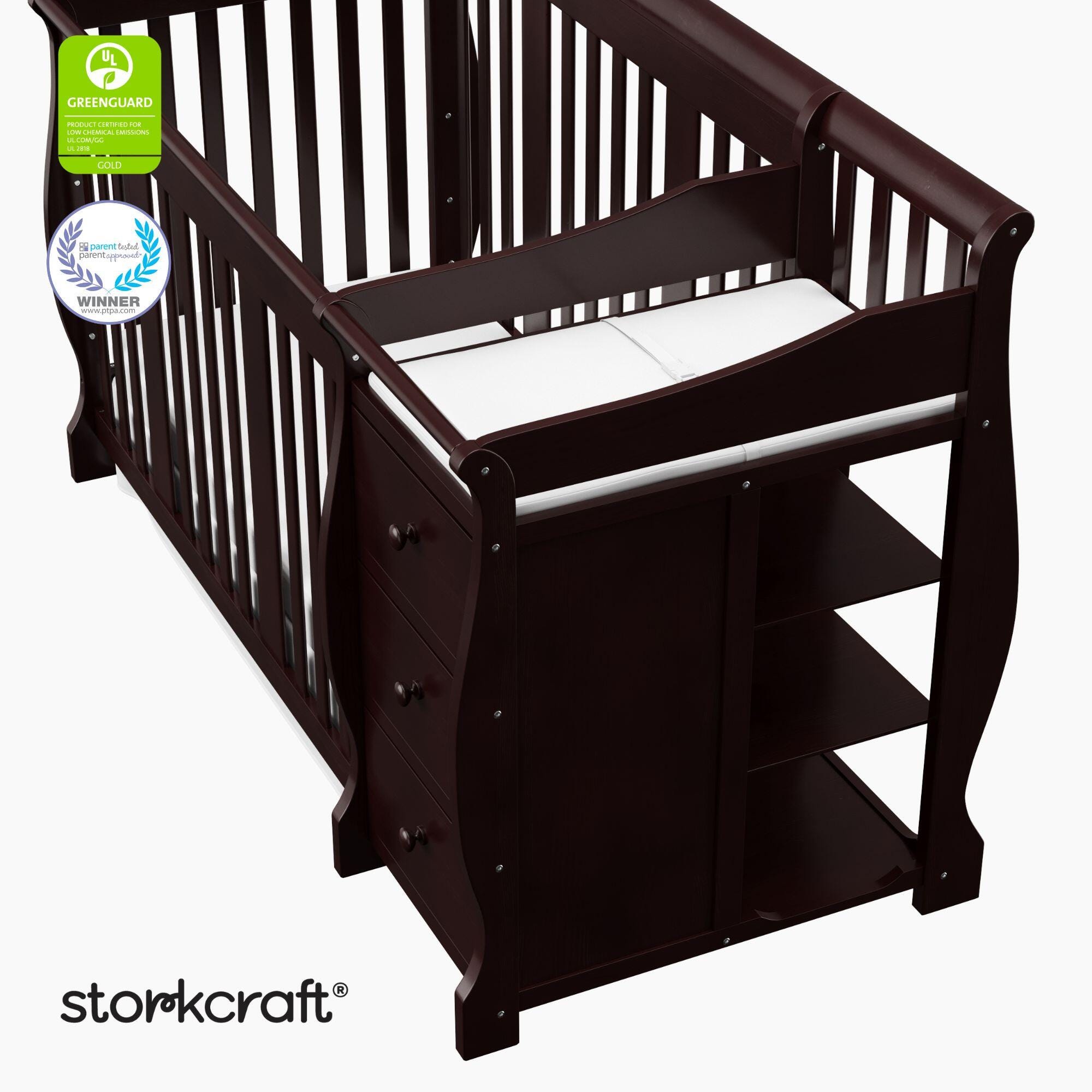 Storkcraft Portofino 5-in-1 Convertible Crib and Changer, Espresso, large