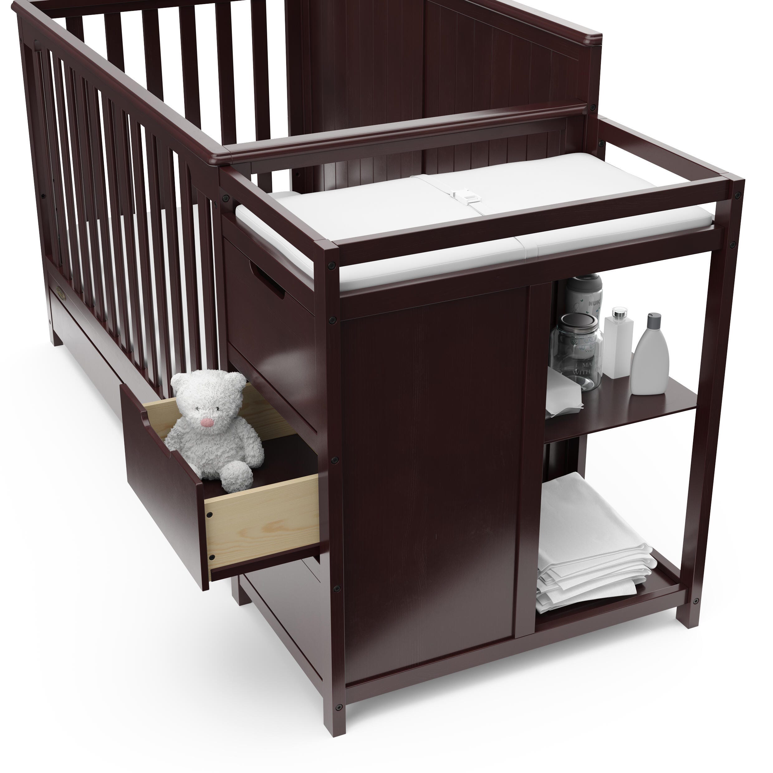 Graco Hadley 5-in-1 Convertible Crib and Changer, Espresso, large